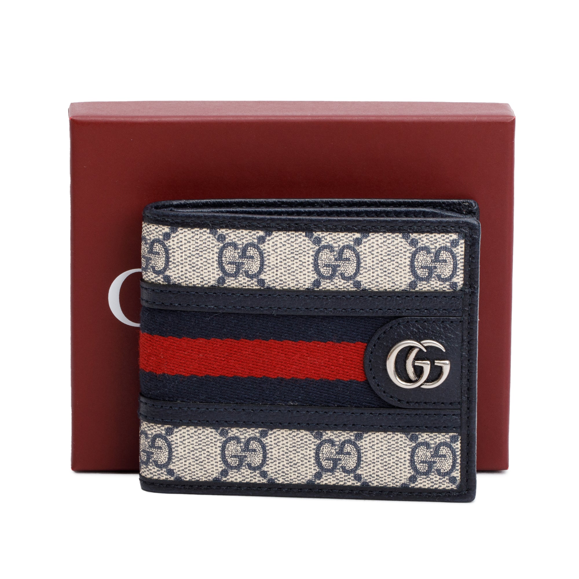 Gucci Navy GG Supreme Web Ophidia Bifold Wallet w/ Box