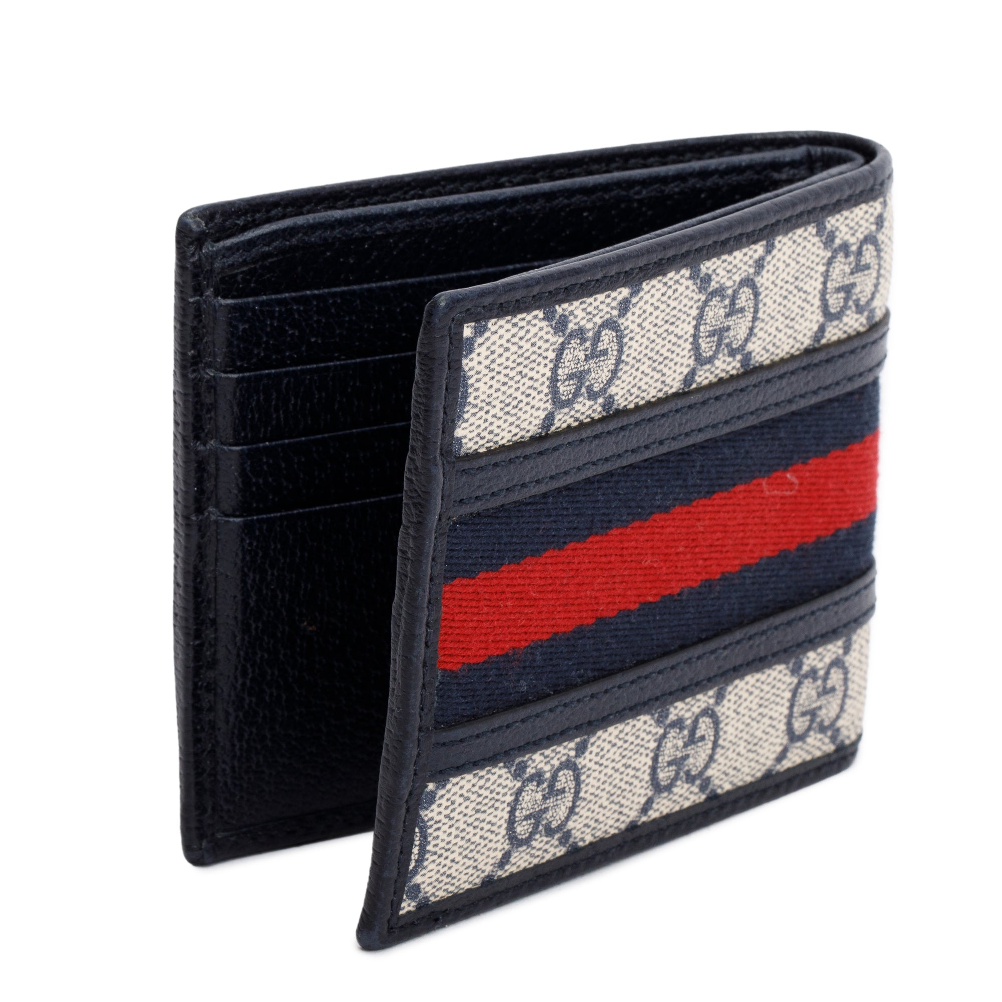 Gucci Navy GG Supreme Web Ophidia Bifold Wallet w/ Box