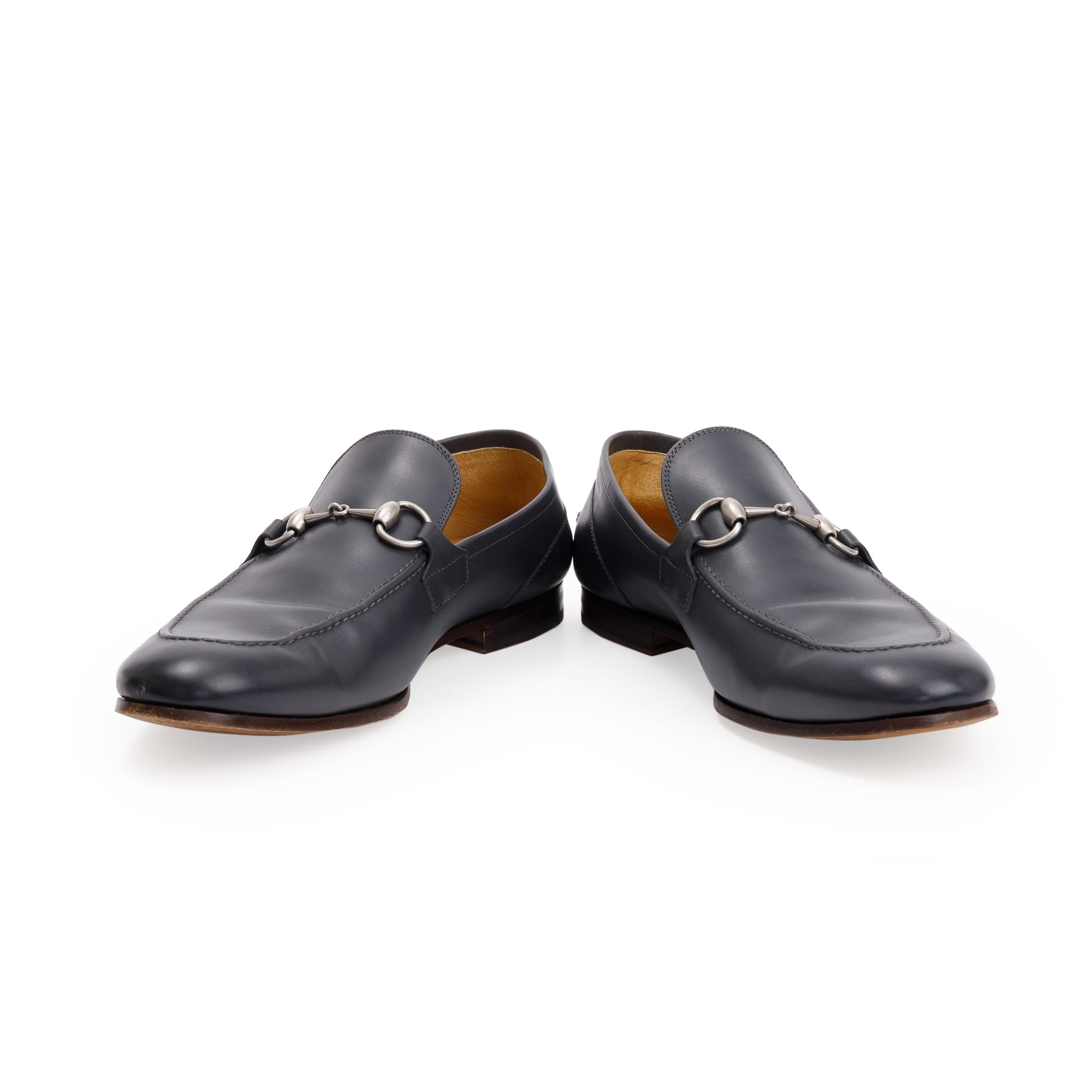 Gucci Navy Jordaan Horsebit Accent Leather Loafers, Size 10.5 w/ Box