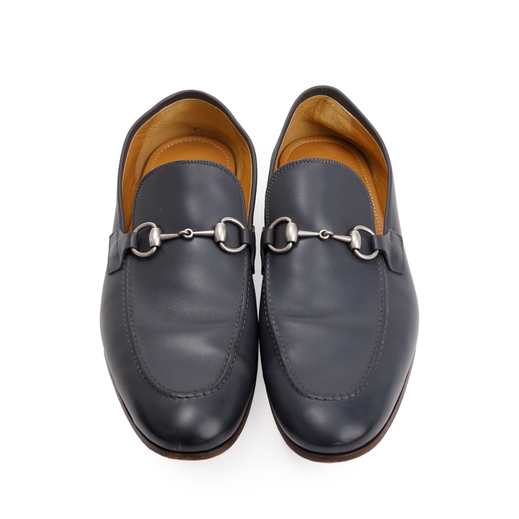 Gucci Navy Jordaan Horsebit Accent Leather Loafers, Size 10.5 w/ Box