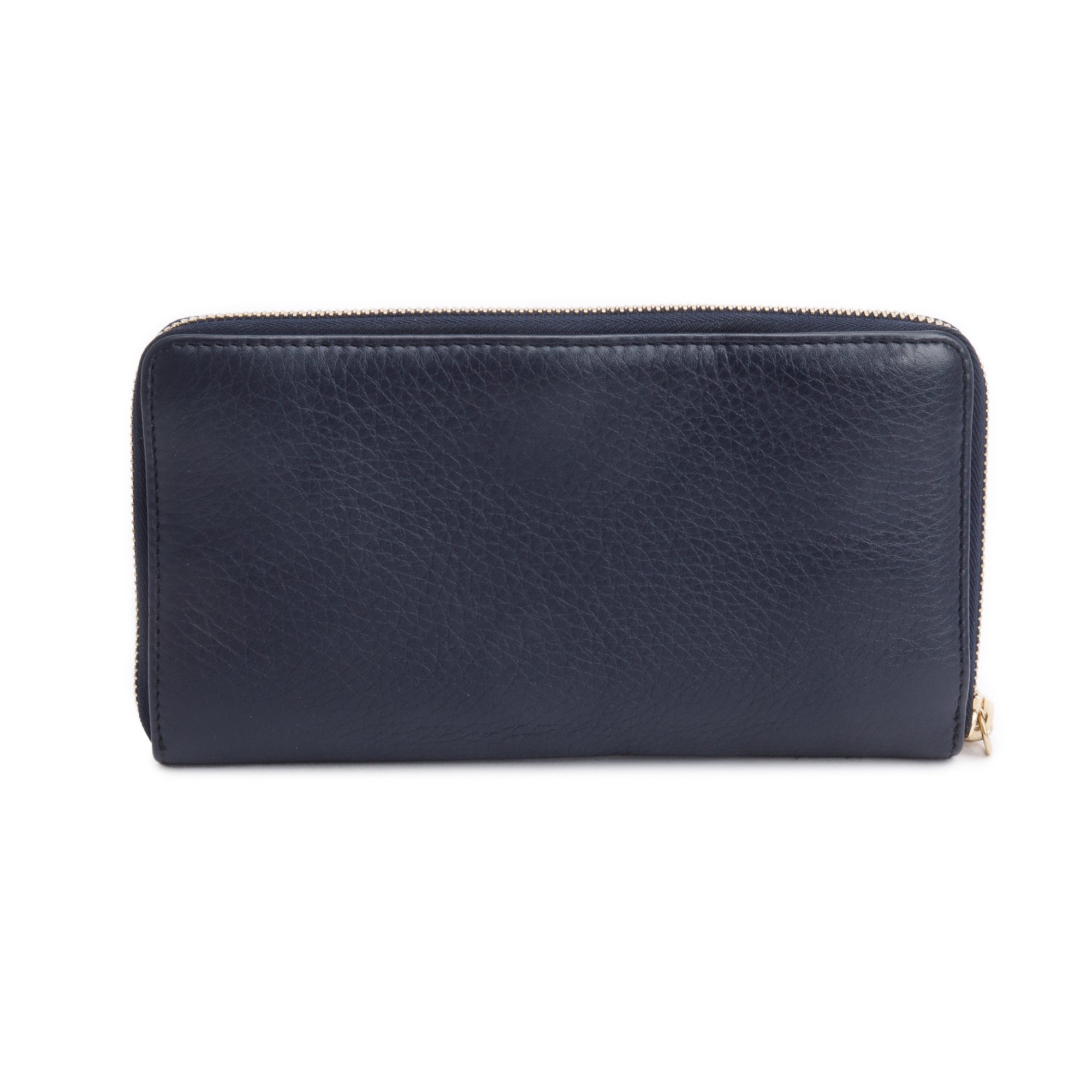 Gucci Navy Leather Soho GG Logo Continental Zip Around Wallet