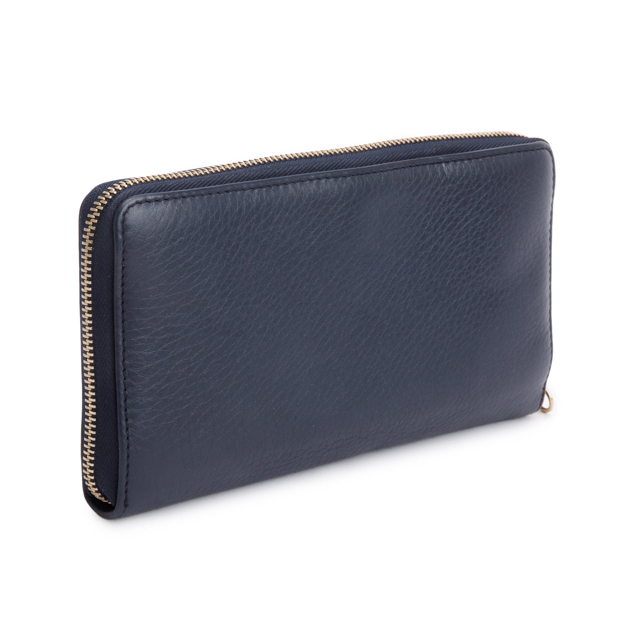 Gucci Navy Leather Soho GG Logo Continental Zip Around Wallet