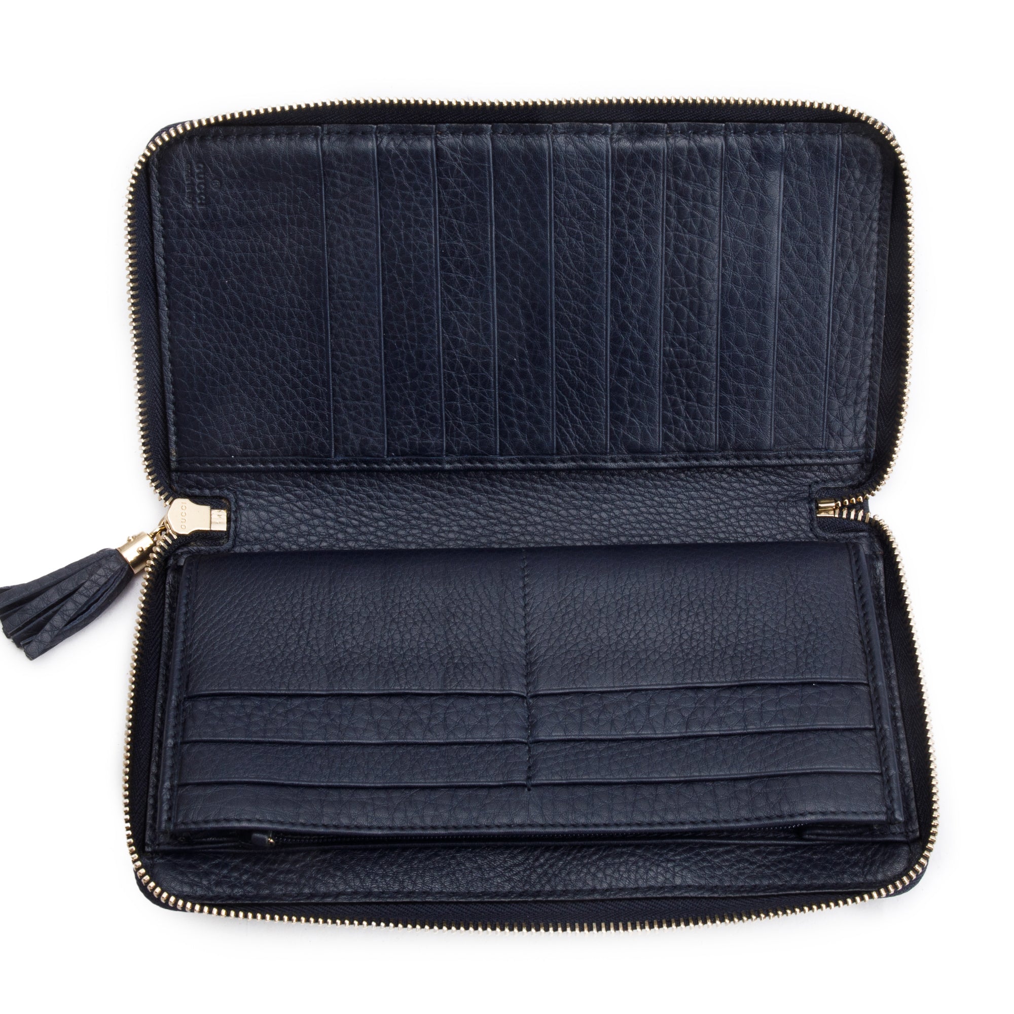 Gucci Navy Leather Soho GG Logo Continental Zip Around Wallet