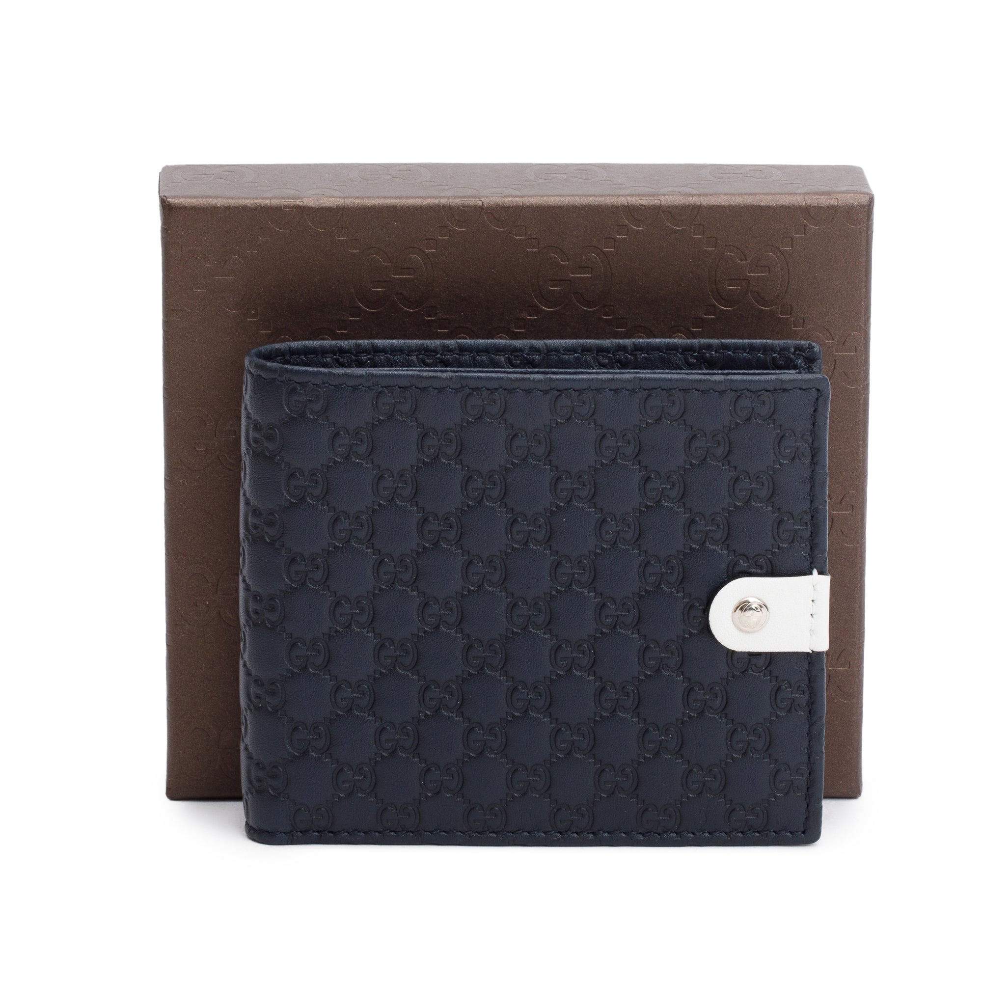 Gucci Navy Microguccissima Leather Bifold Wallet w/ Box