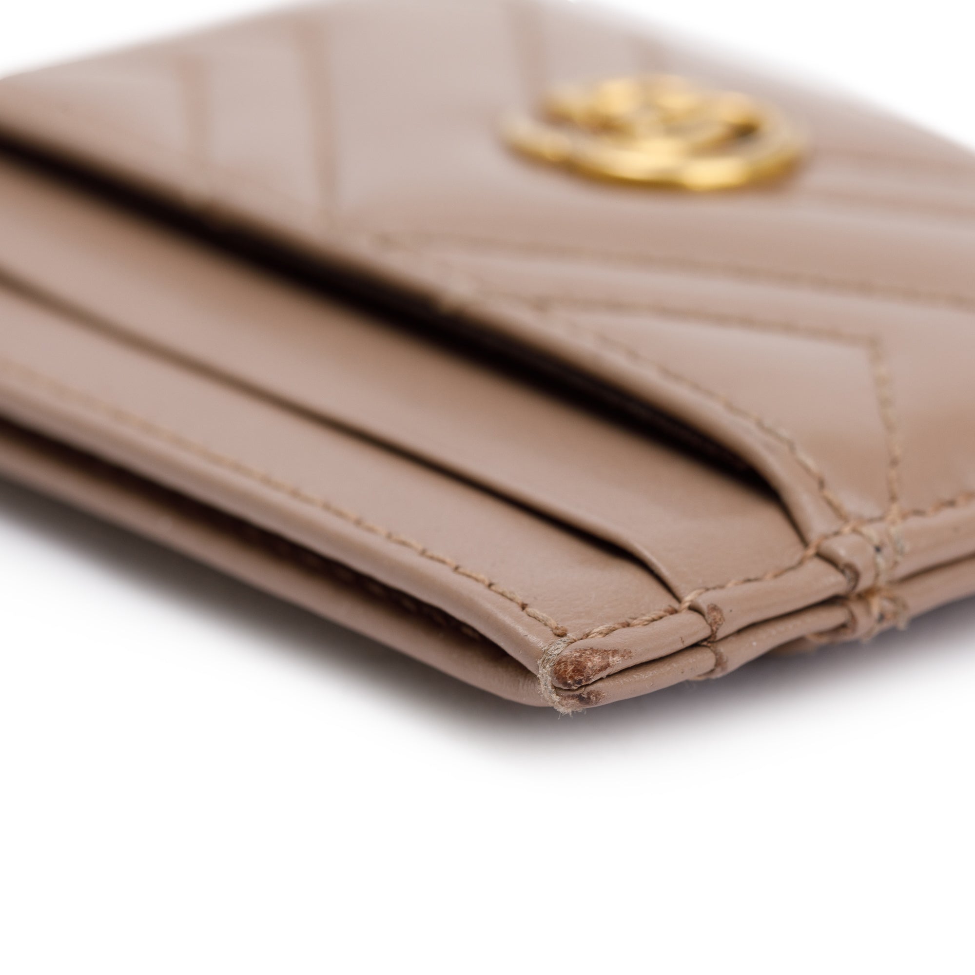 Gucci Neutral Calfskin Leather GG Marmont Card Holder w/ Box