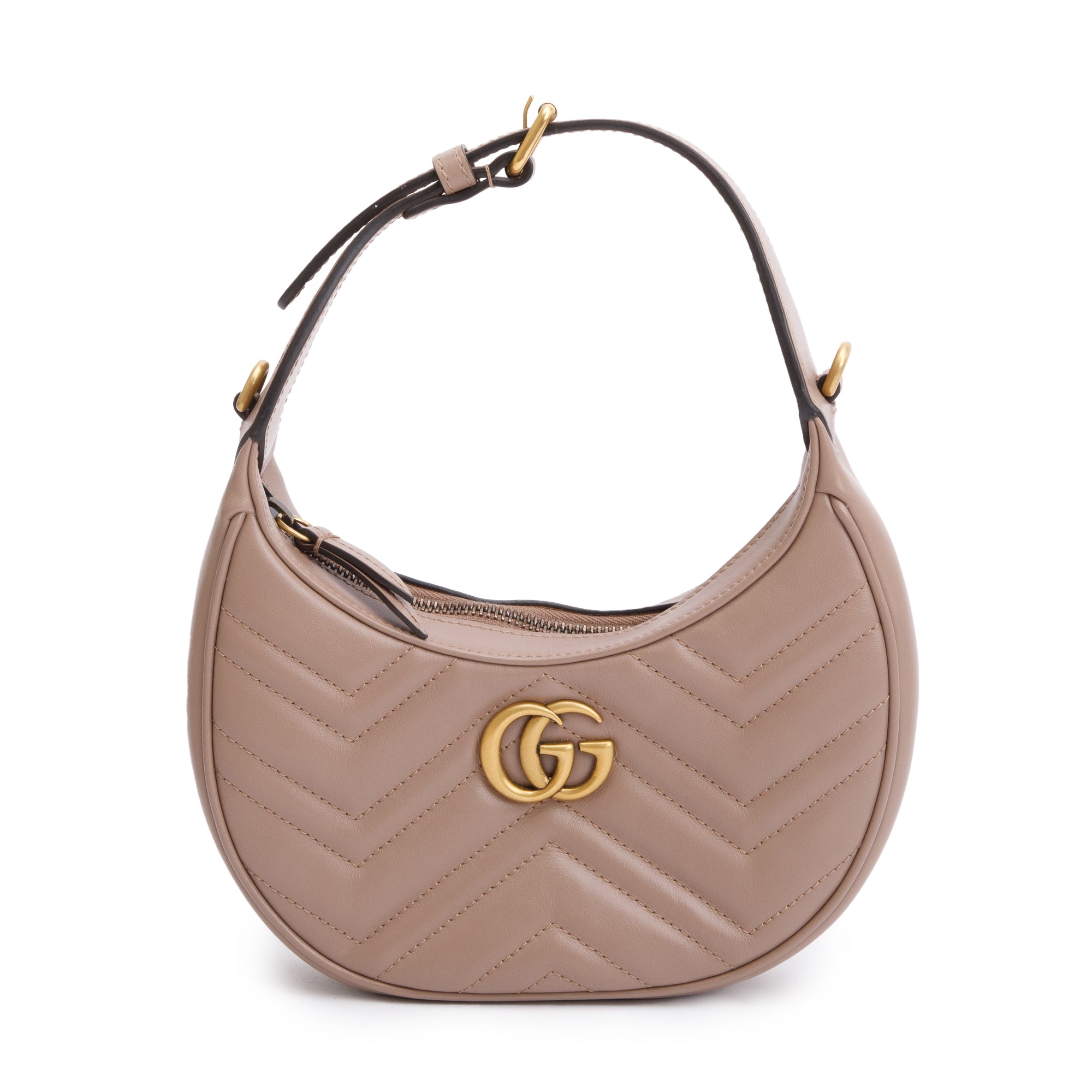 Gucci Neutral GG Marmont Half-Moon Shaped Mini Bag