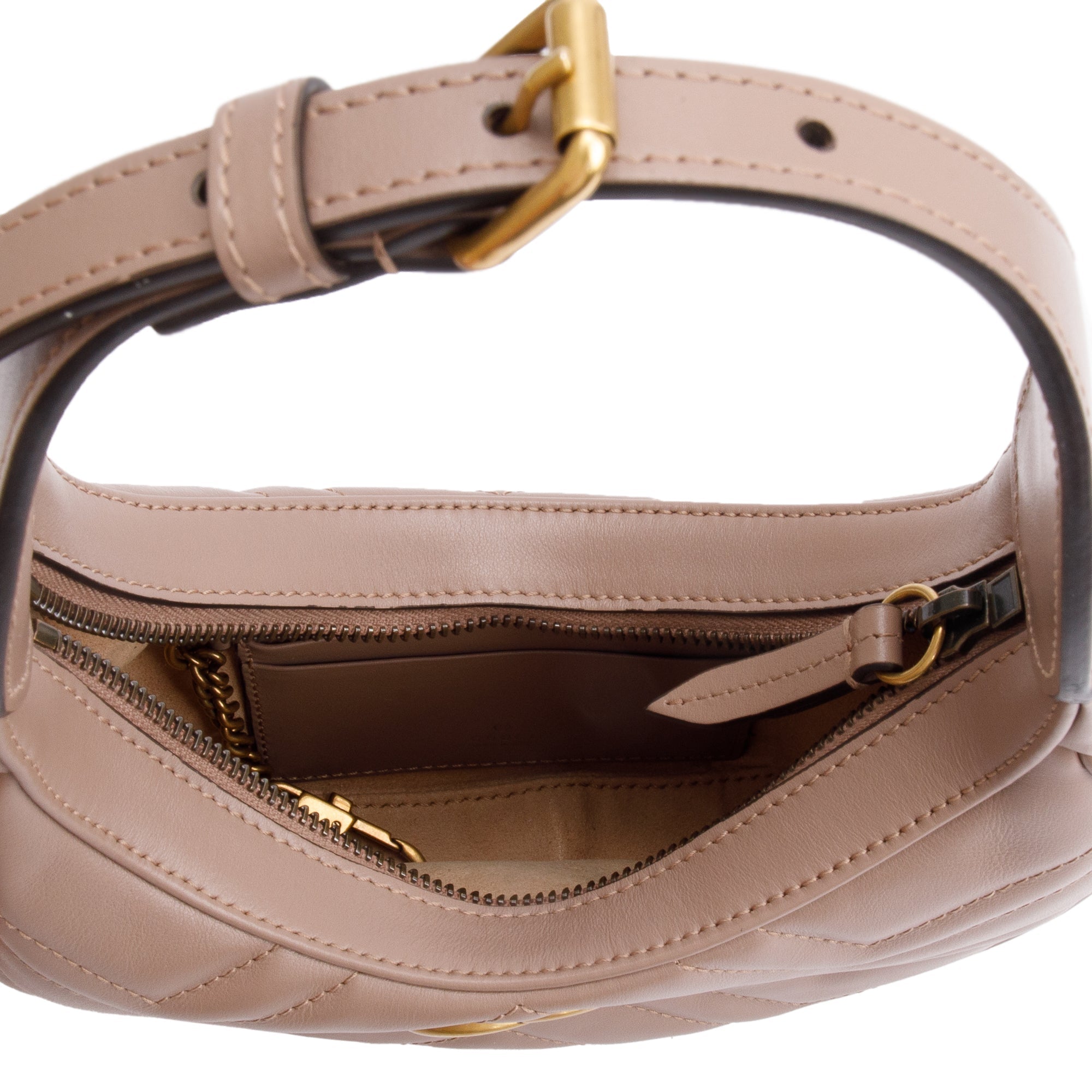 Gucci Neutral GG Marmont Half-Moon Shaped Mini Bag