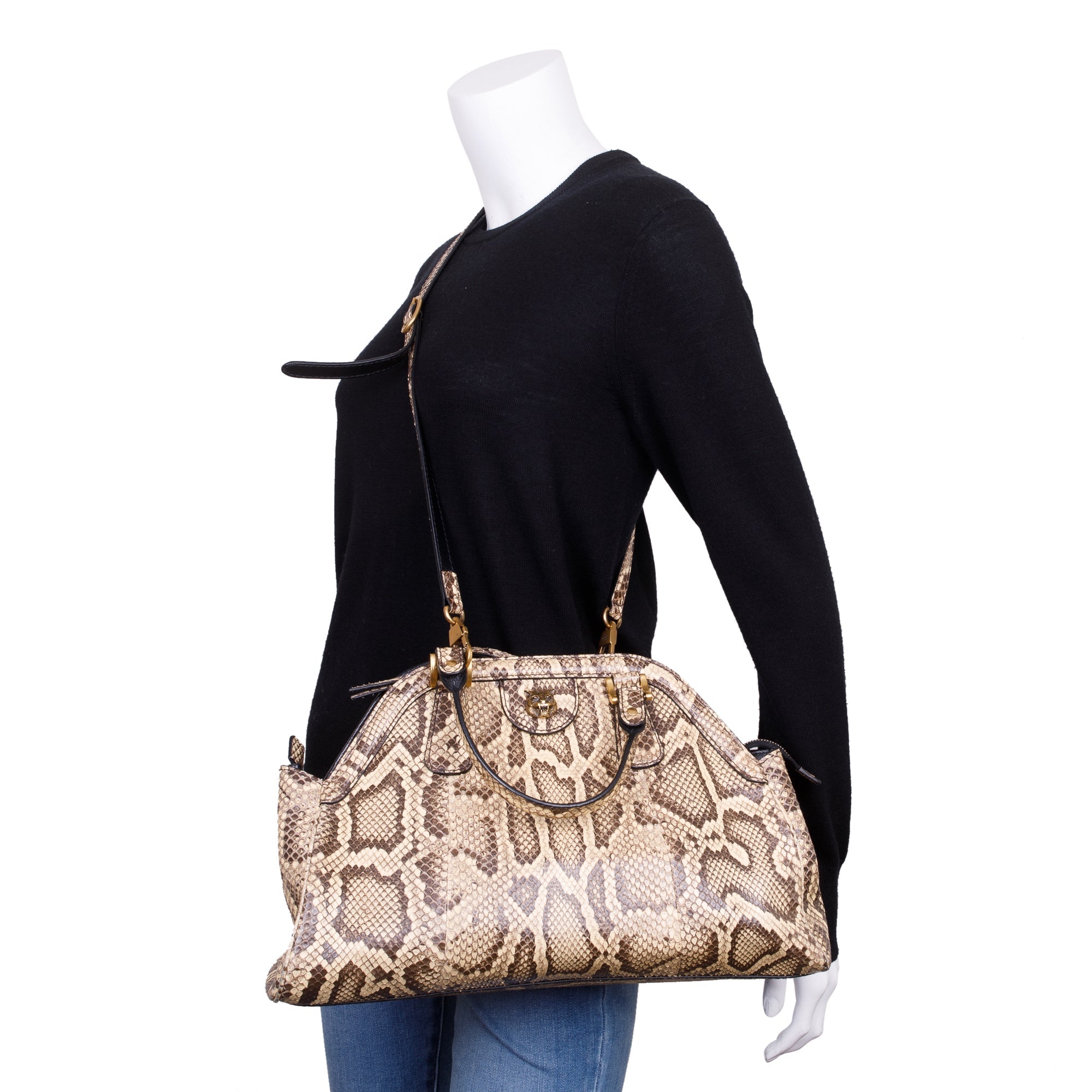 Gucci Neutrals Python Medium RE(Belle) Shoulder Bag w/ Strap