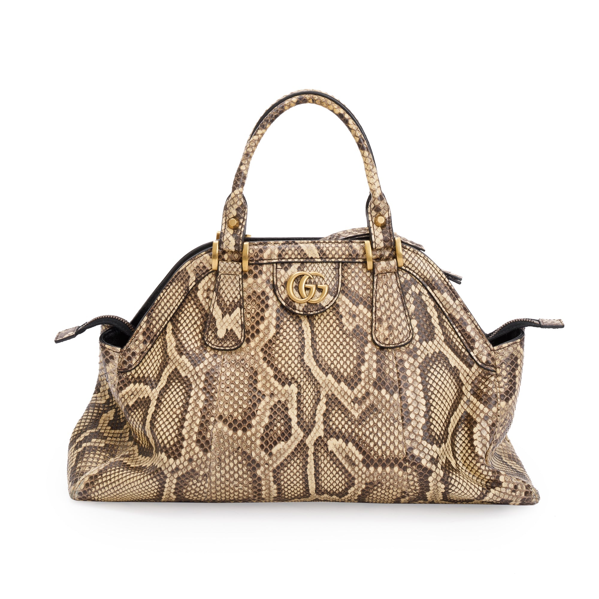 Gucci Neutrals Python Medium RE(Belle) Shoulder Bag w/ Strap
