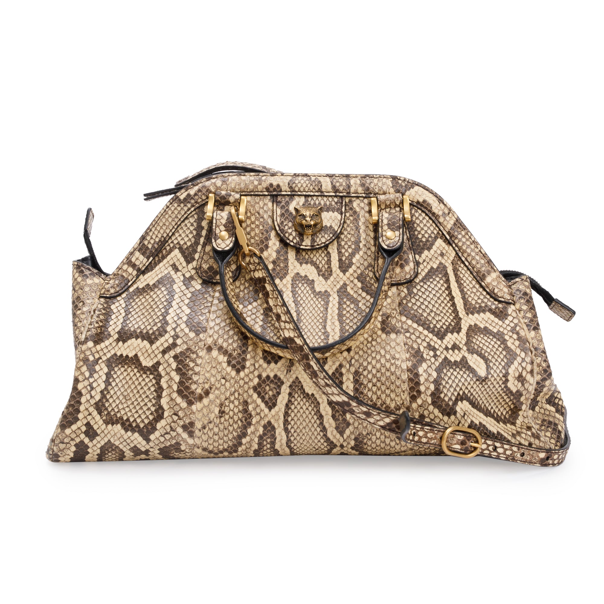 Gucci Neutrals Python Medium RE(Belle) Shoulder Bag w/ Strap