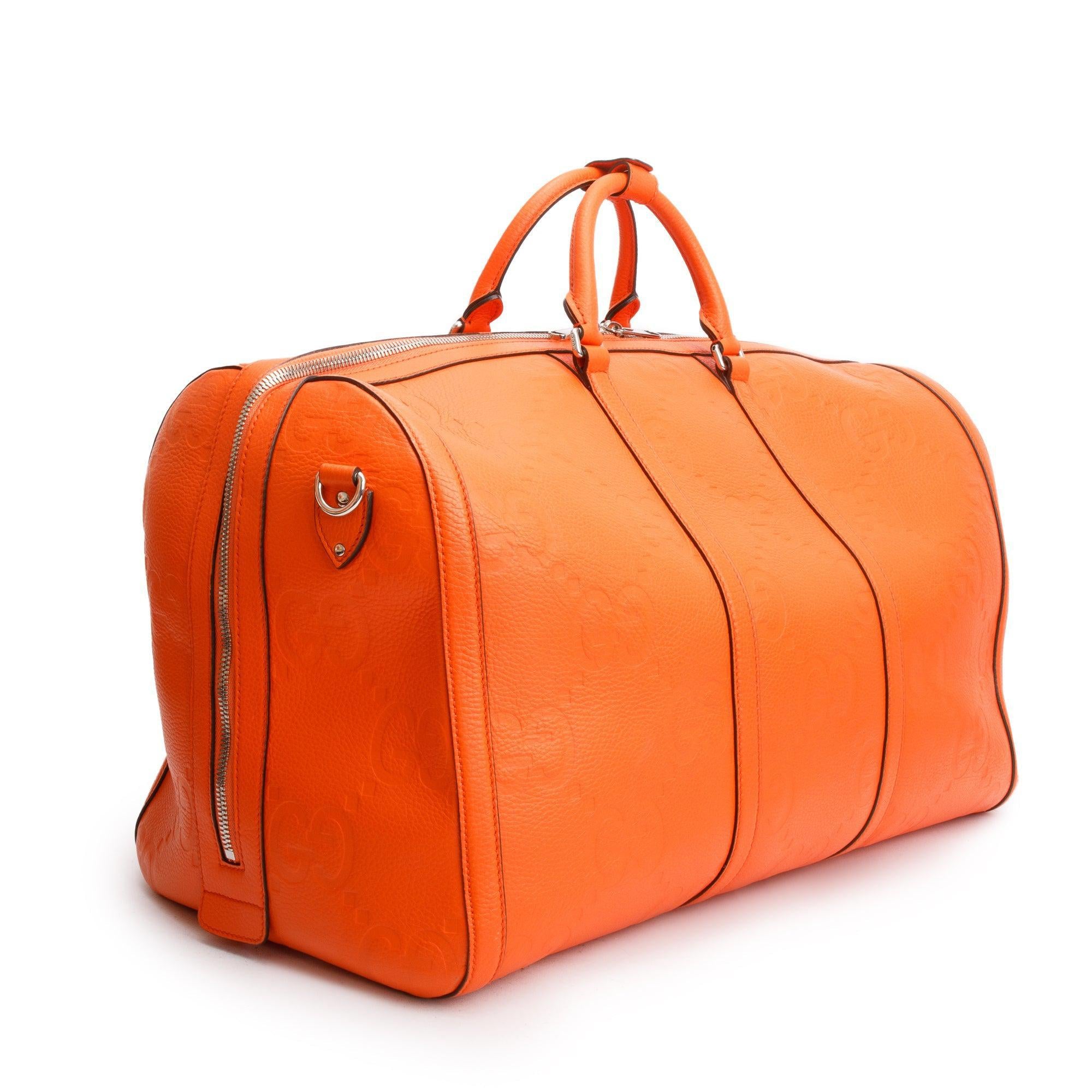 Gucci Orange Jumbo GG Leather Large Duffle Bag w/ Strap