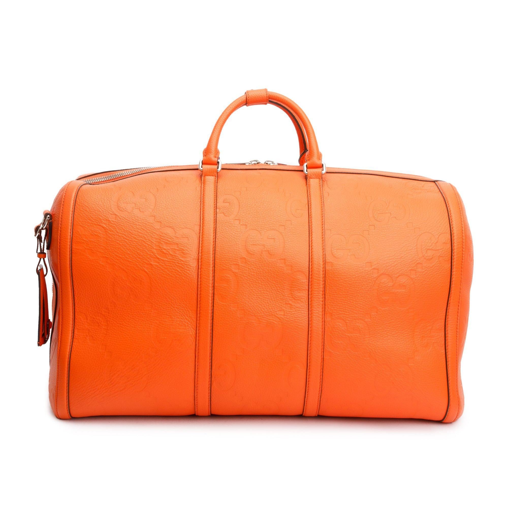 Gucci Orange Jumbo GG Leather Large Duffle Bag w/ Strap