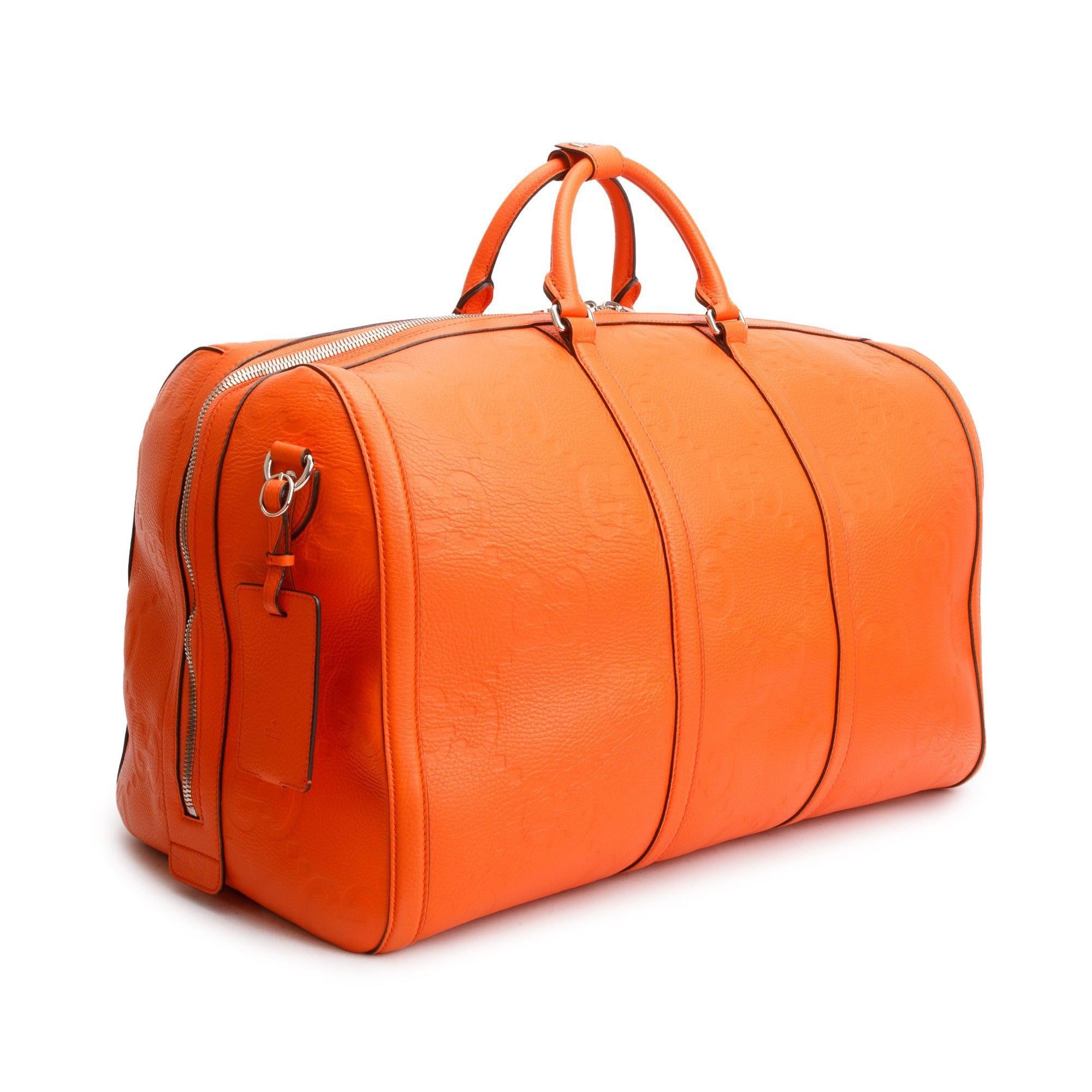 Gucci Orange Jumbo GG Leather Large Duffle Bag w/ Strap