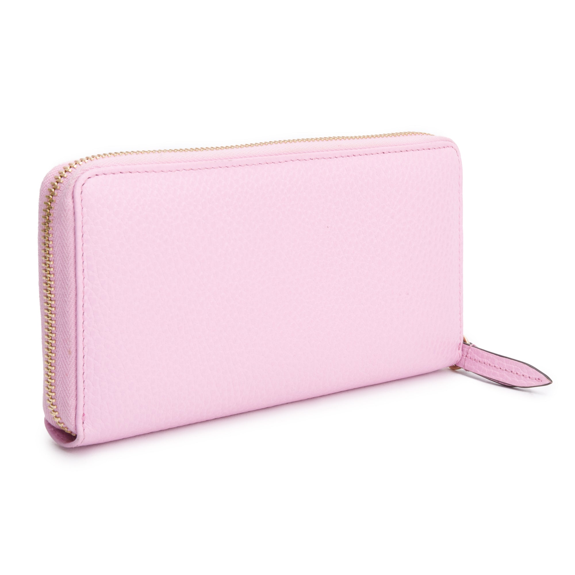 Gucci Pink Calfskin Leather Dollar GG Marmont Bosco Zip Around Wallet w/ Box & Receipt