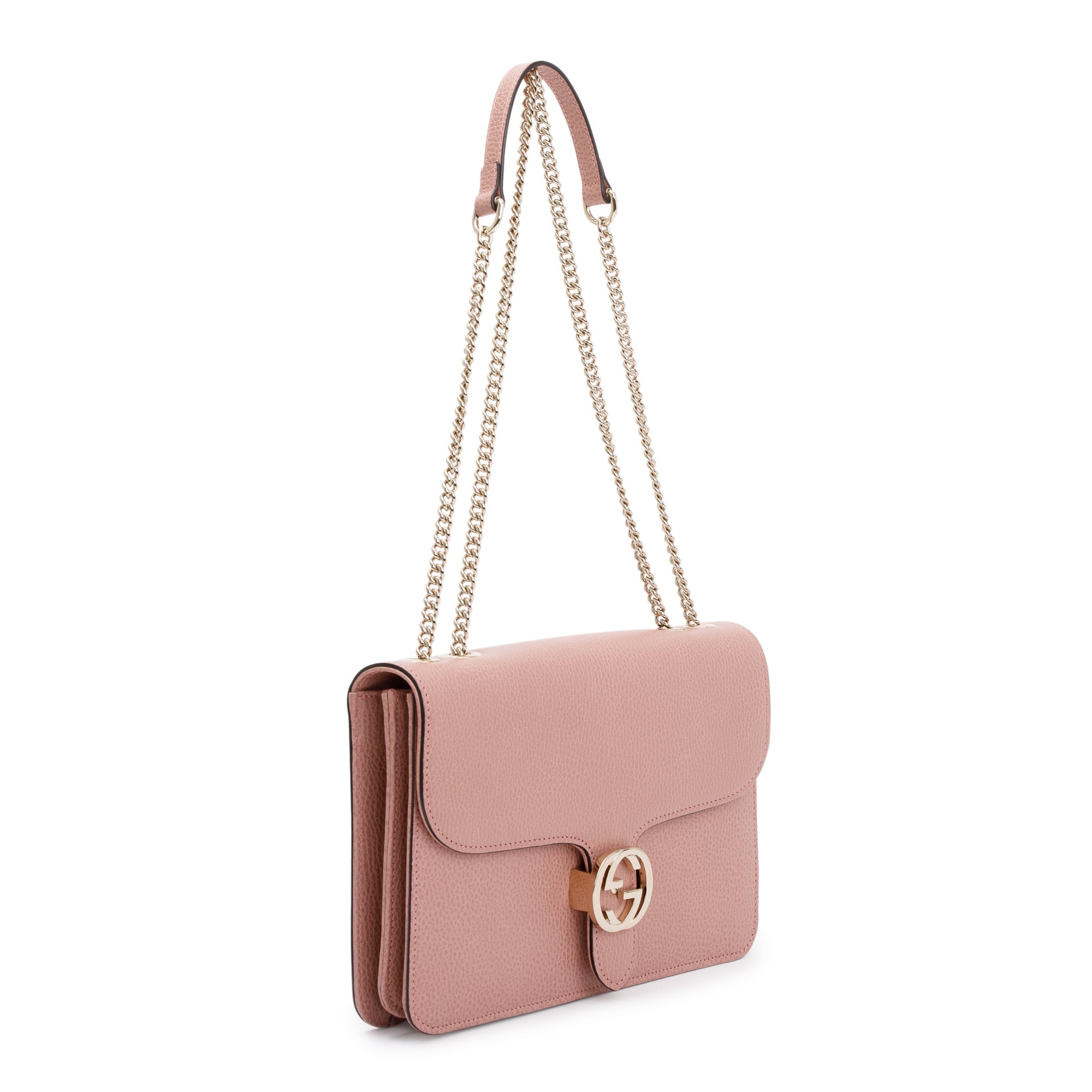 Gucci Pink Calfskin Leather Medium Dollar Interlocking GG Shoulder Bag w/ Box