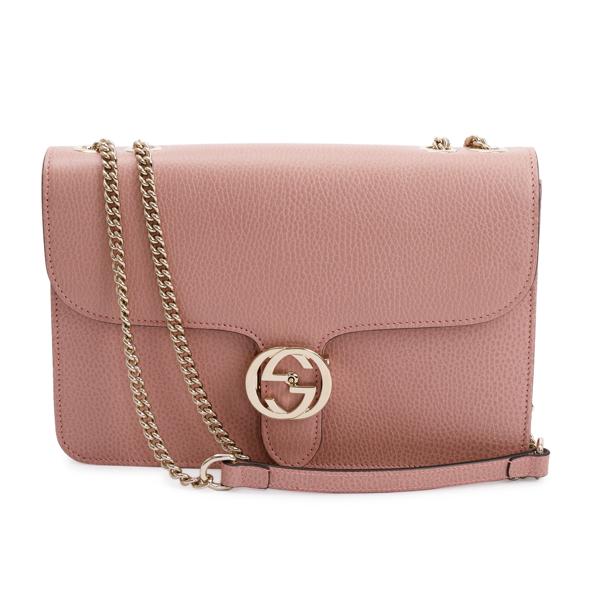 Gucci Pink Calfskin Leather Medium Dollar Interlocking GG Shoulder Bag w/ Box