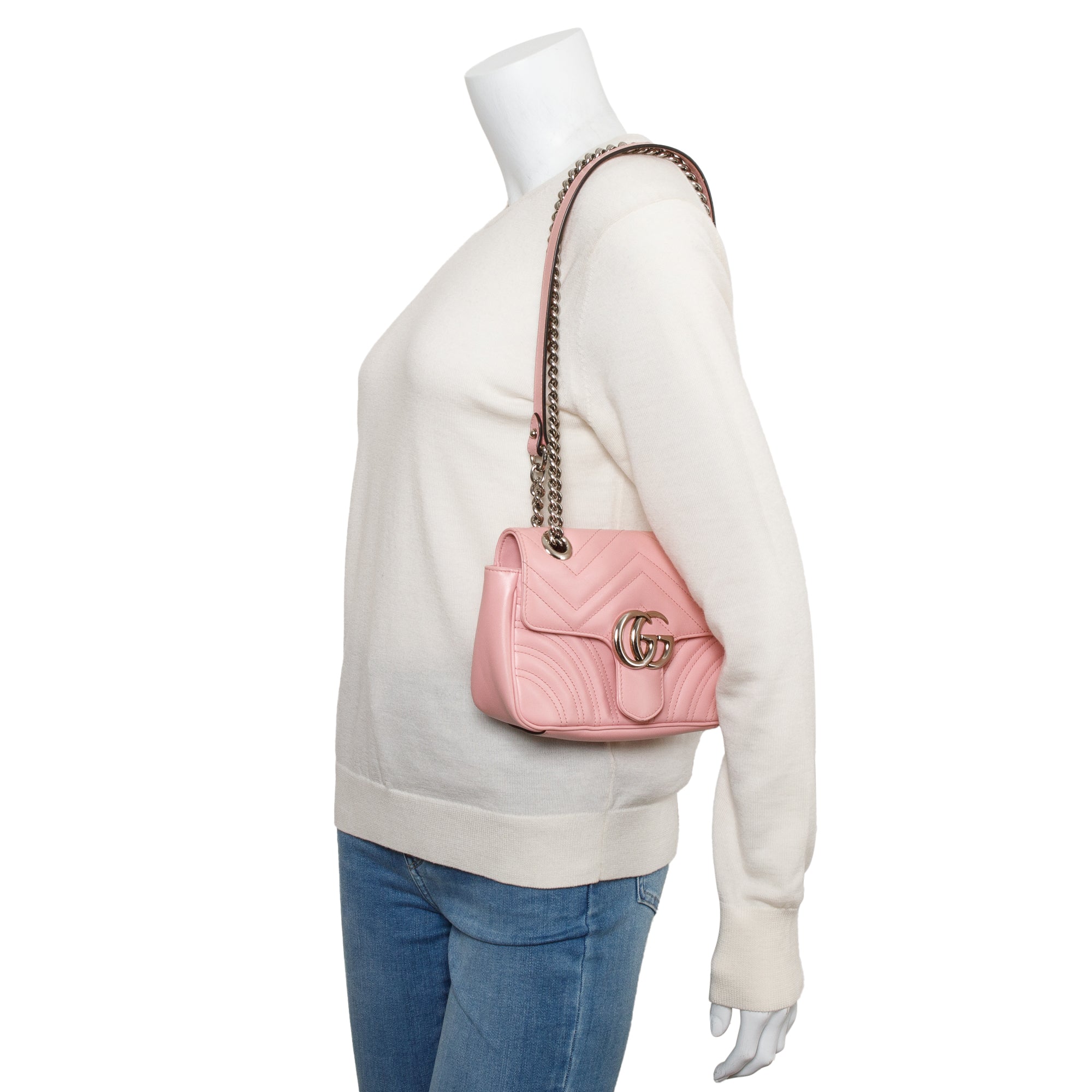 Gucci Pink Calfskin Matelasse GG Marmont Mini Shoulder Bag
