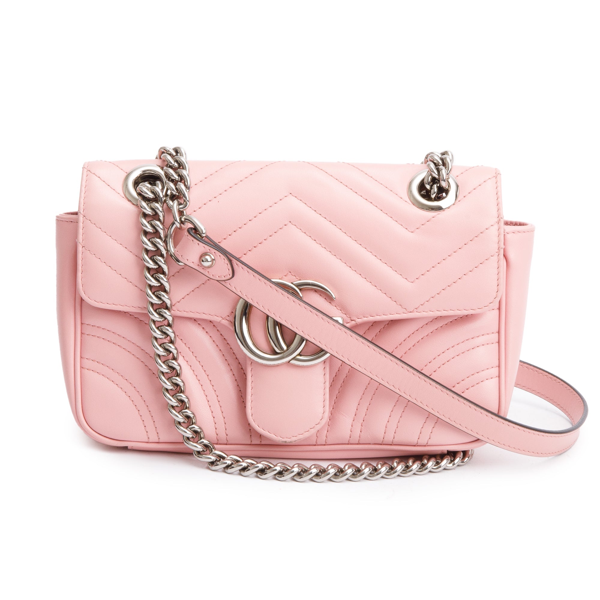 Gucci Pink Calfskin Matelasse GG Marmont Mini Shoulder Bag
