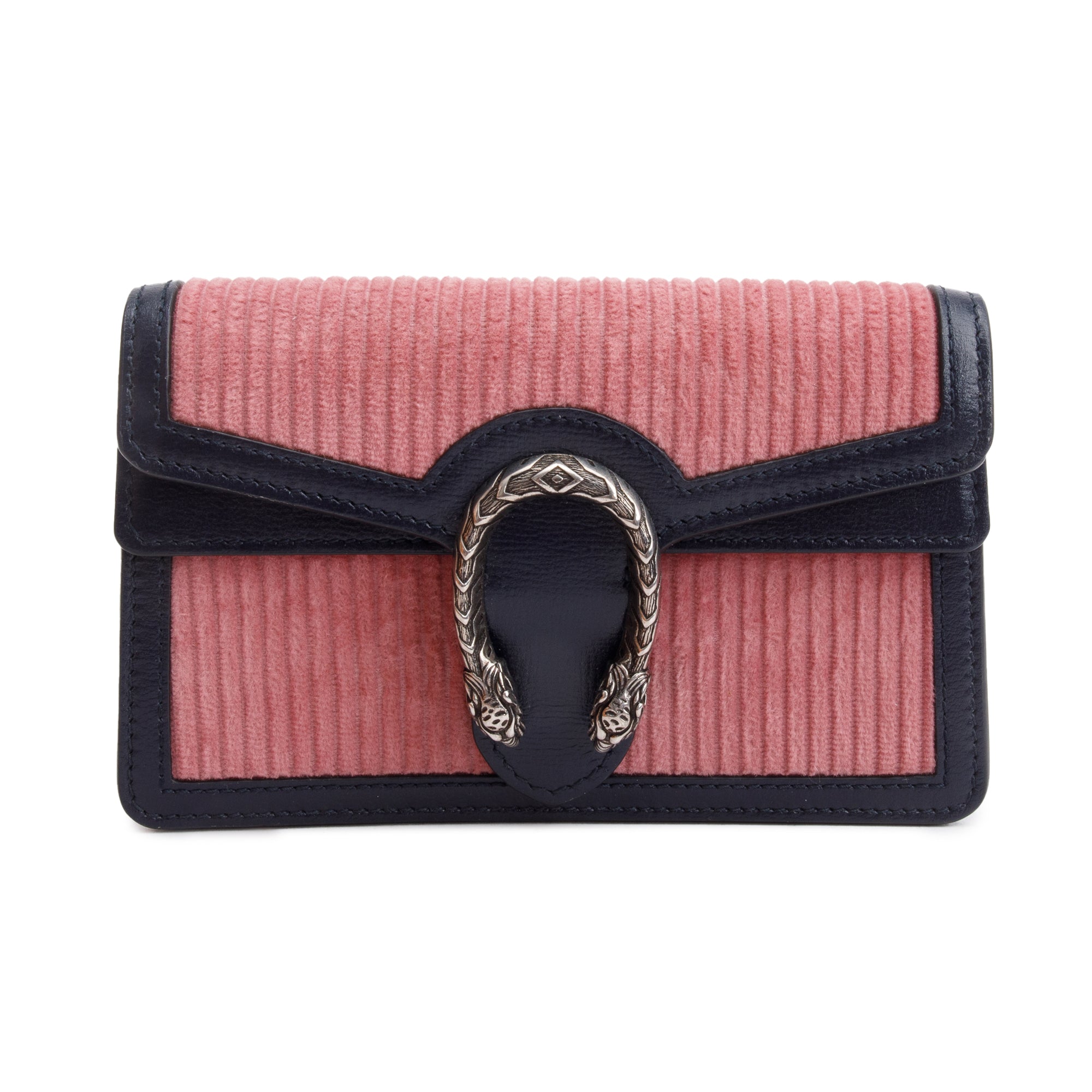 Gucci Pink Corduroy Navy Leather Dionysus Super Mini Bag w/ Box