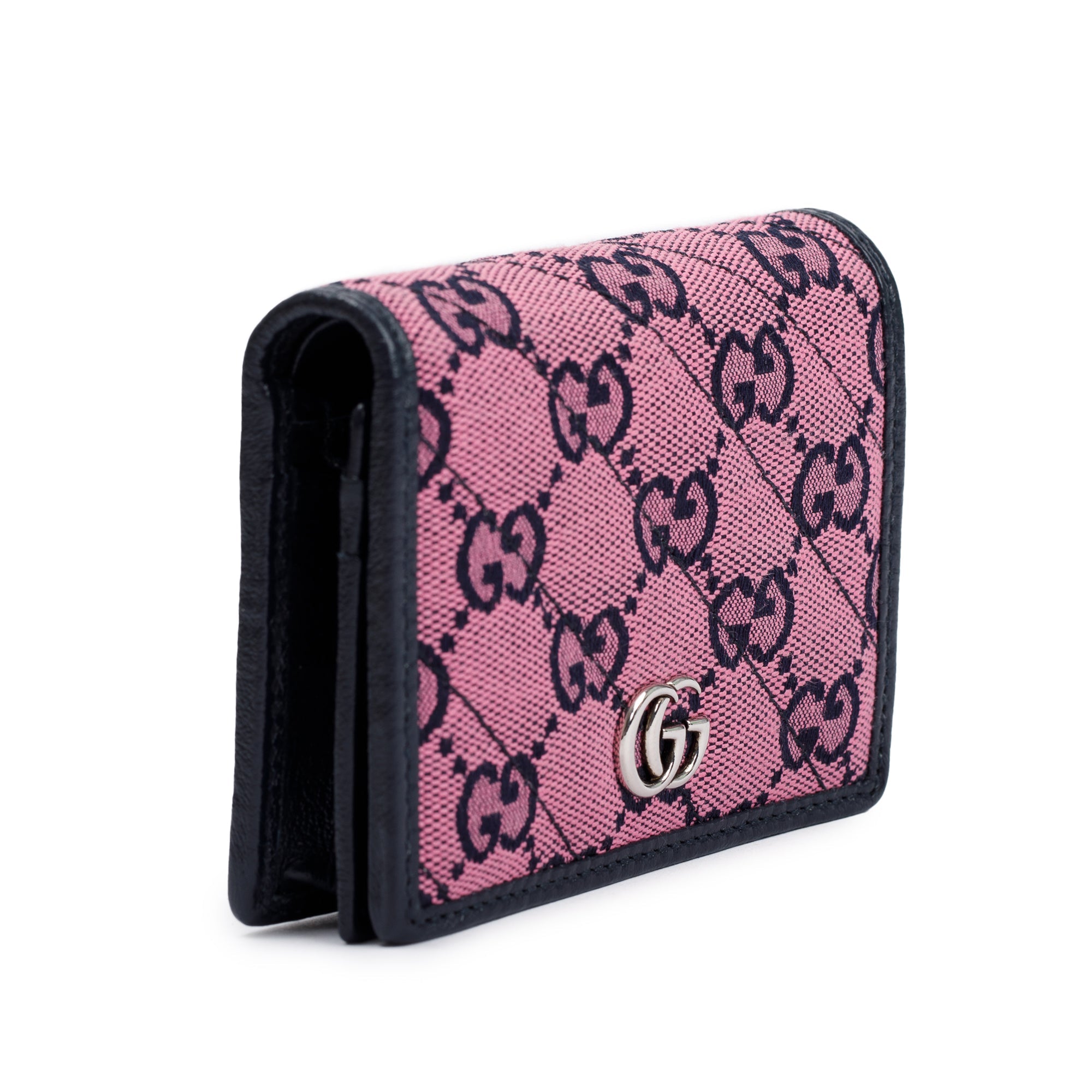 Gucci Pink Diagonal Quilted GG Canvas Card Case Wallet