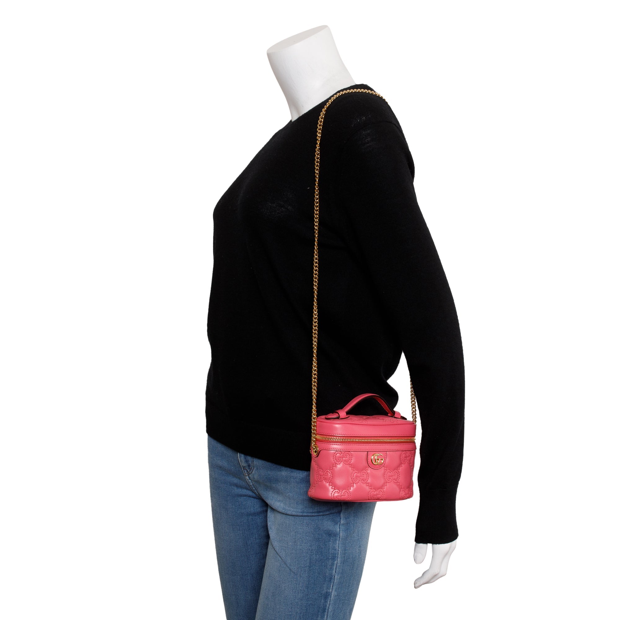 Gucci Pink GG Marmont Matelasse Leather Mini Top Handle Bag