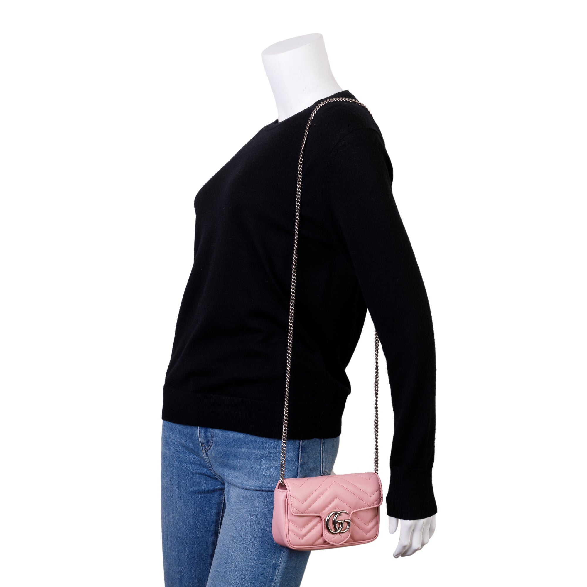 Gucci Pink GG Marmont Matelasse Leather Super Mini Bag w/ Box