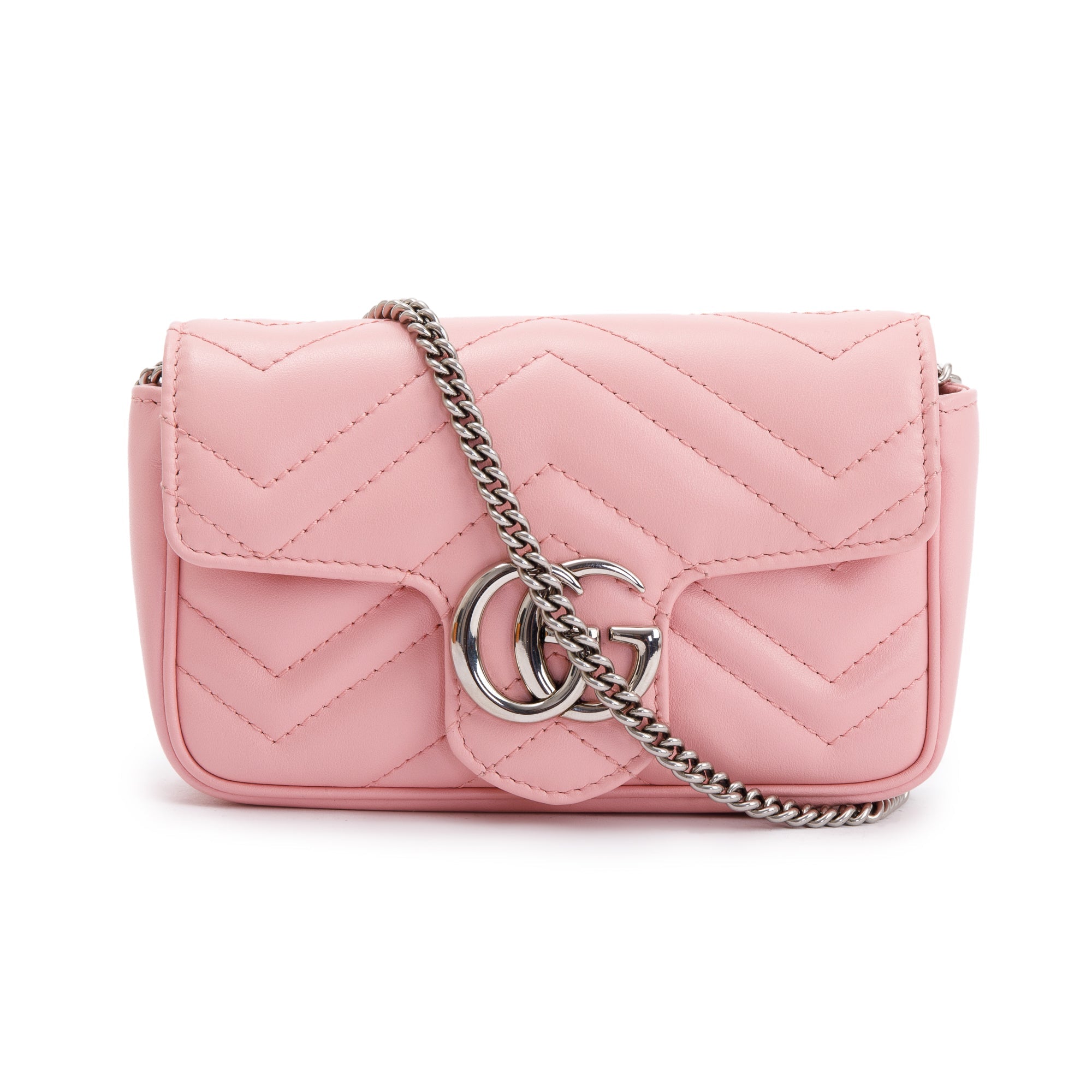 Gucci Pink GG Marmont Matelasse Leather Super Mini Bag w/ Box