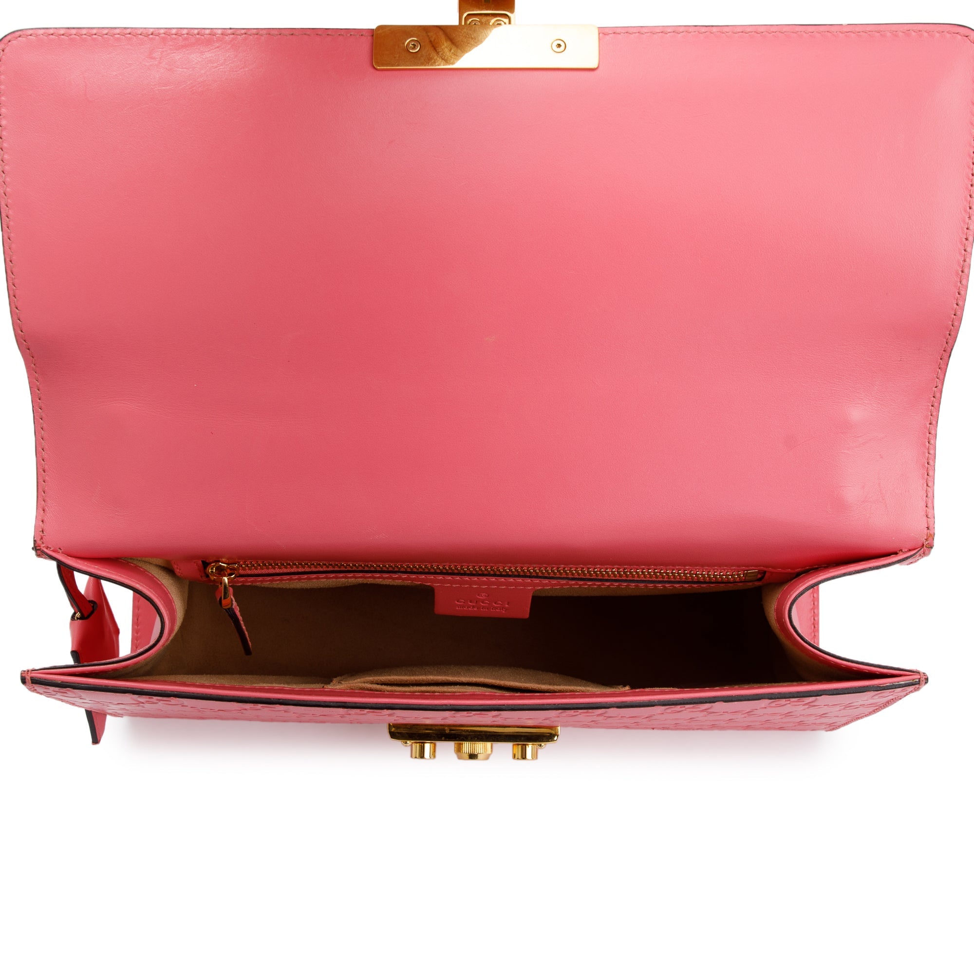 Gucci Pink GG Signature Leather Medium Padlock Shoulder Bag w/ Box