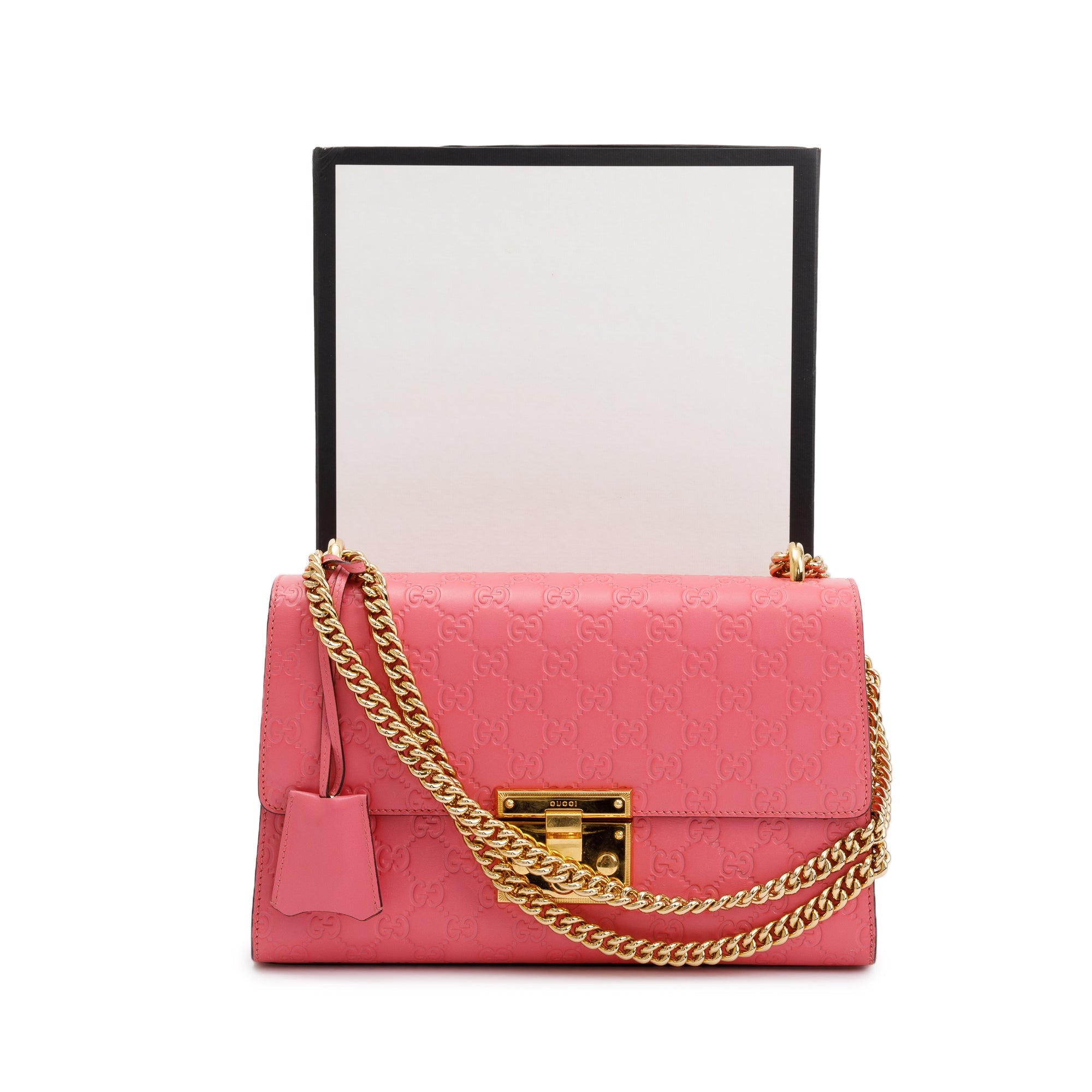 Gucci Pink GG Signature Leather Medium Padlock Shoulder Bag w/ Box