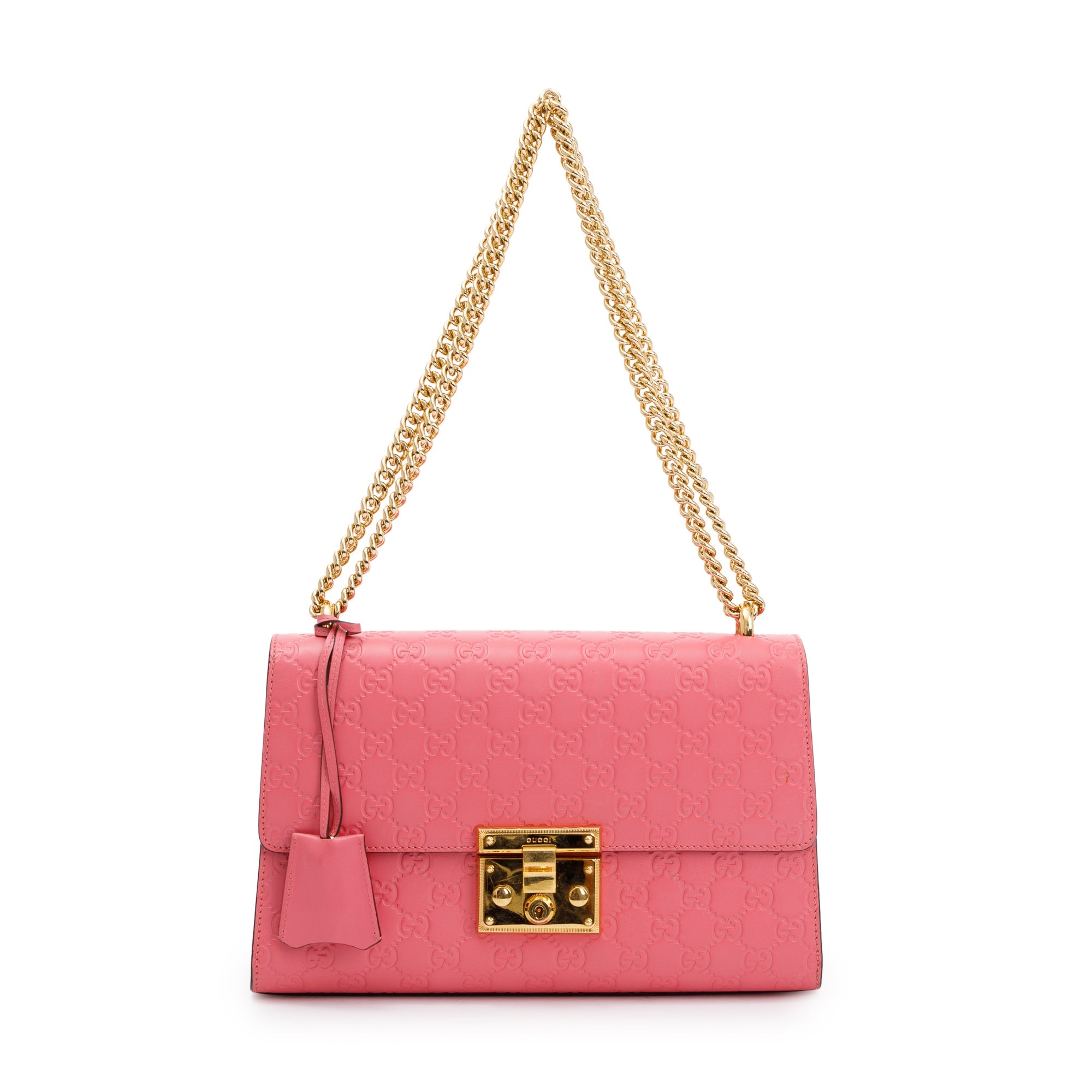 Gucci Pink GG Signature Leather Medium Padlock Shoulder Bag w/ Box