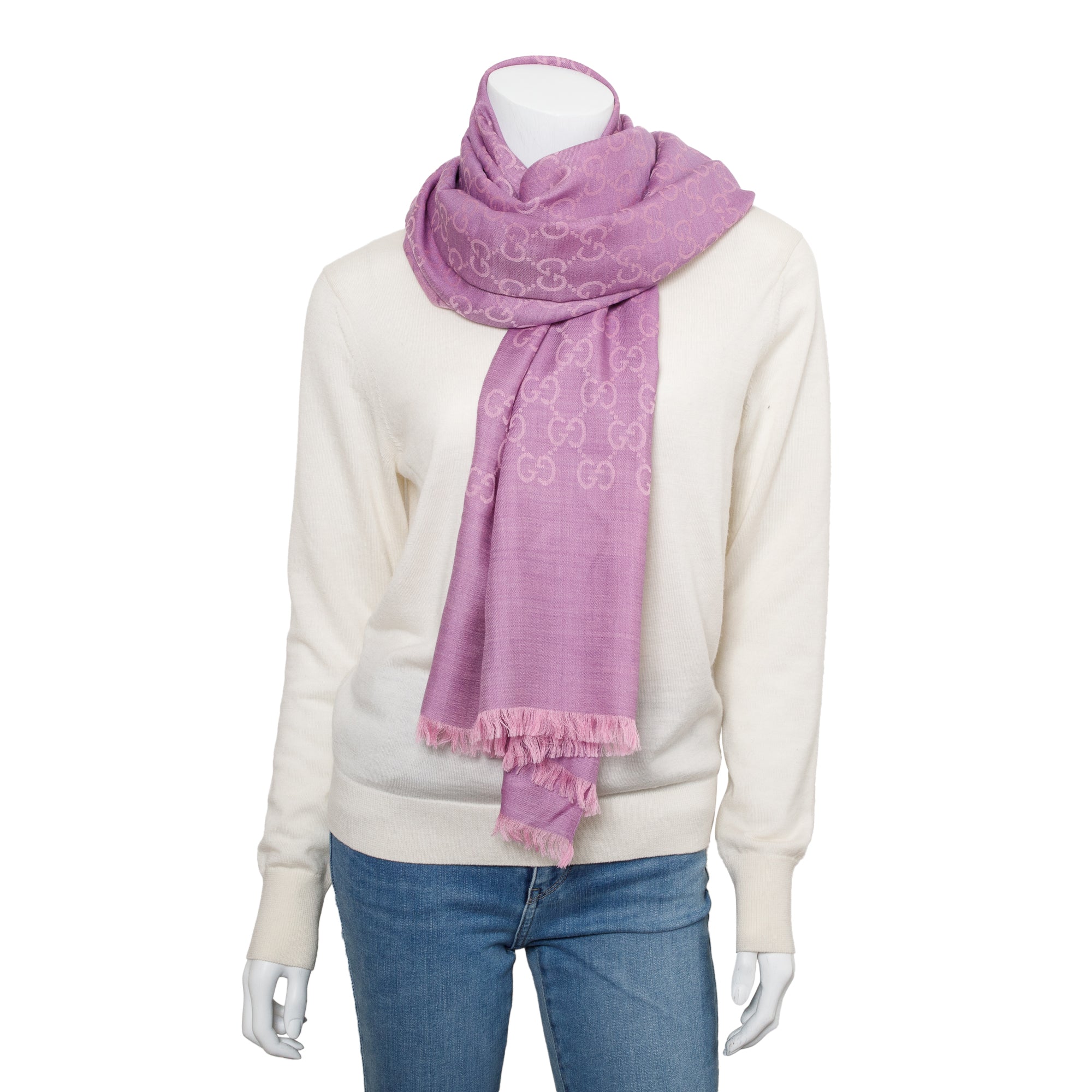 Gucci Pink GG Wool Silk Scarf