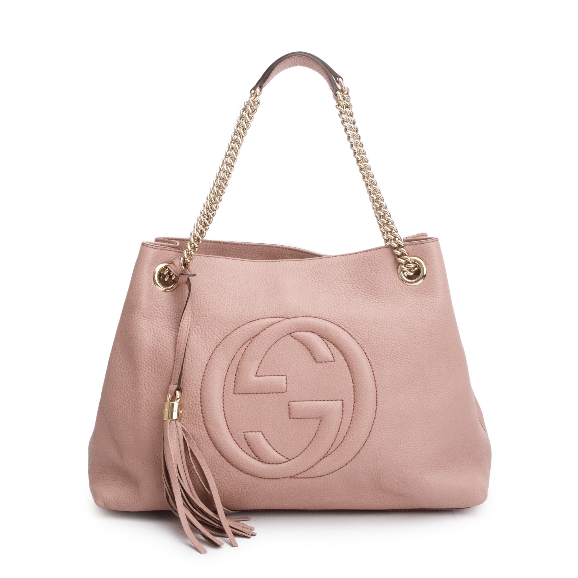 Gucci Pink Grained Leather Medium Soho Chain Tote