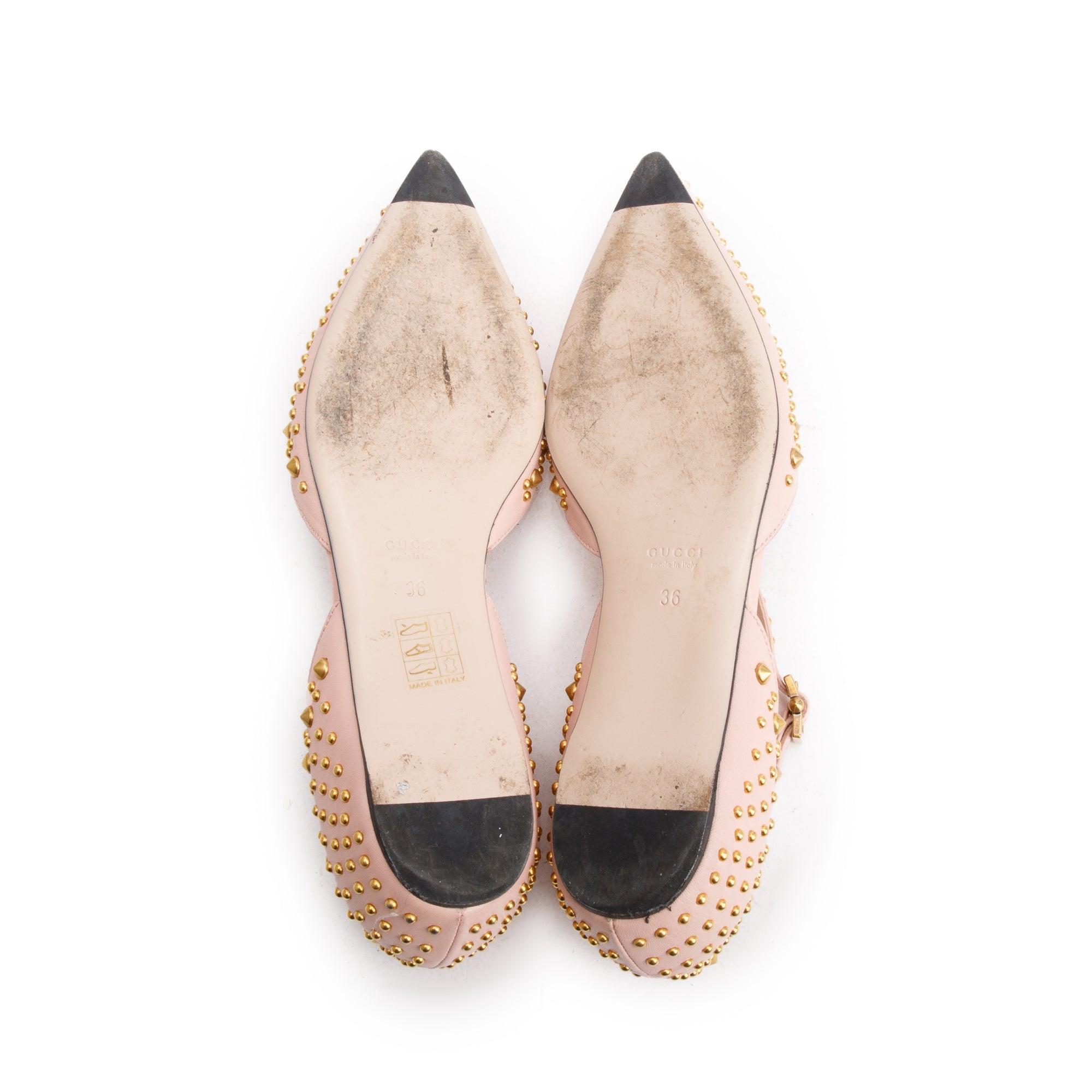 Gucci Pink Leather Faux Pearl Studded Accent Flats, Size 36