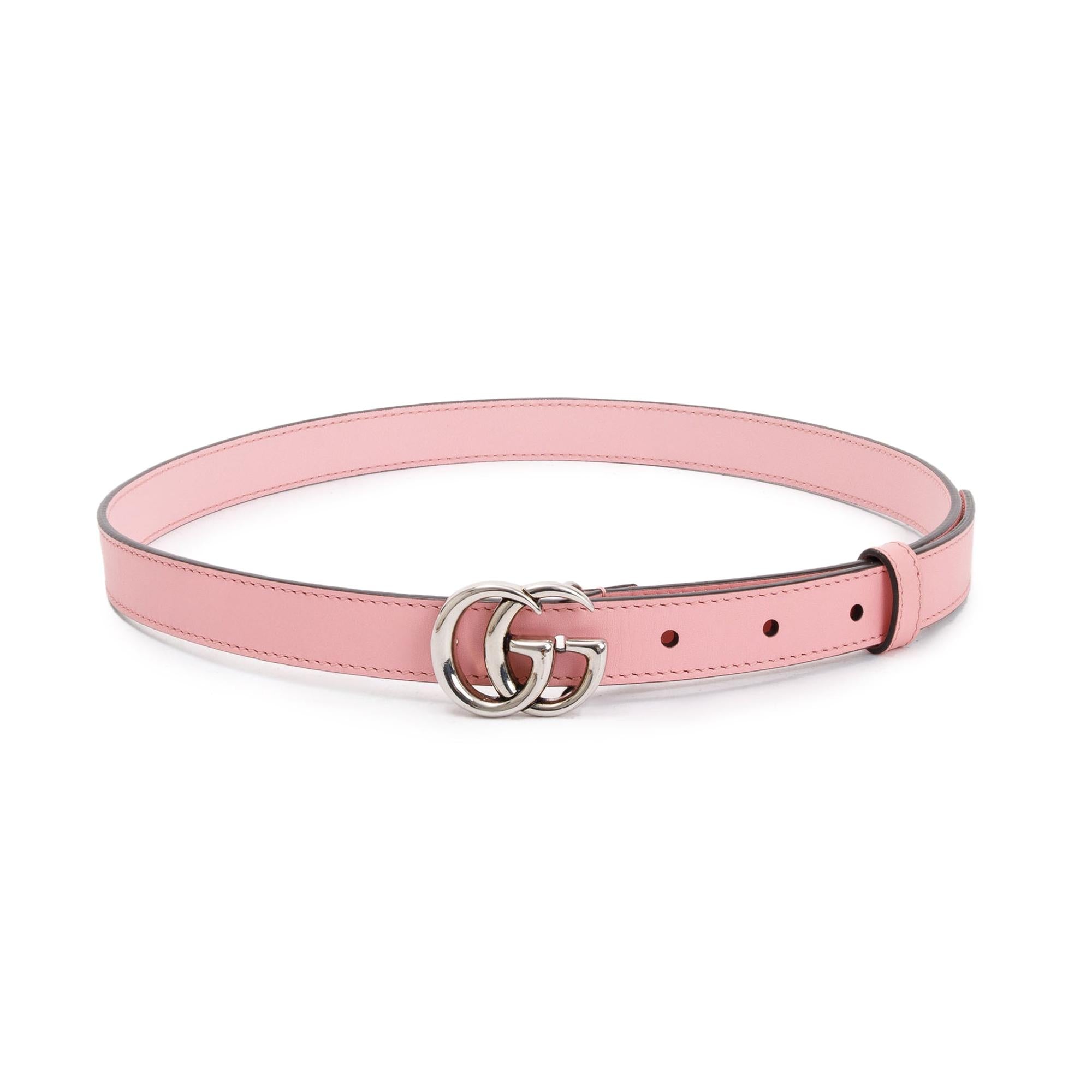 Gucci Pink Leather Thin Belt with Double G Buckle, 75 30