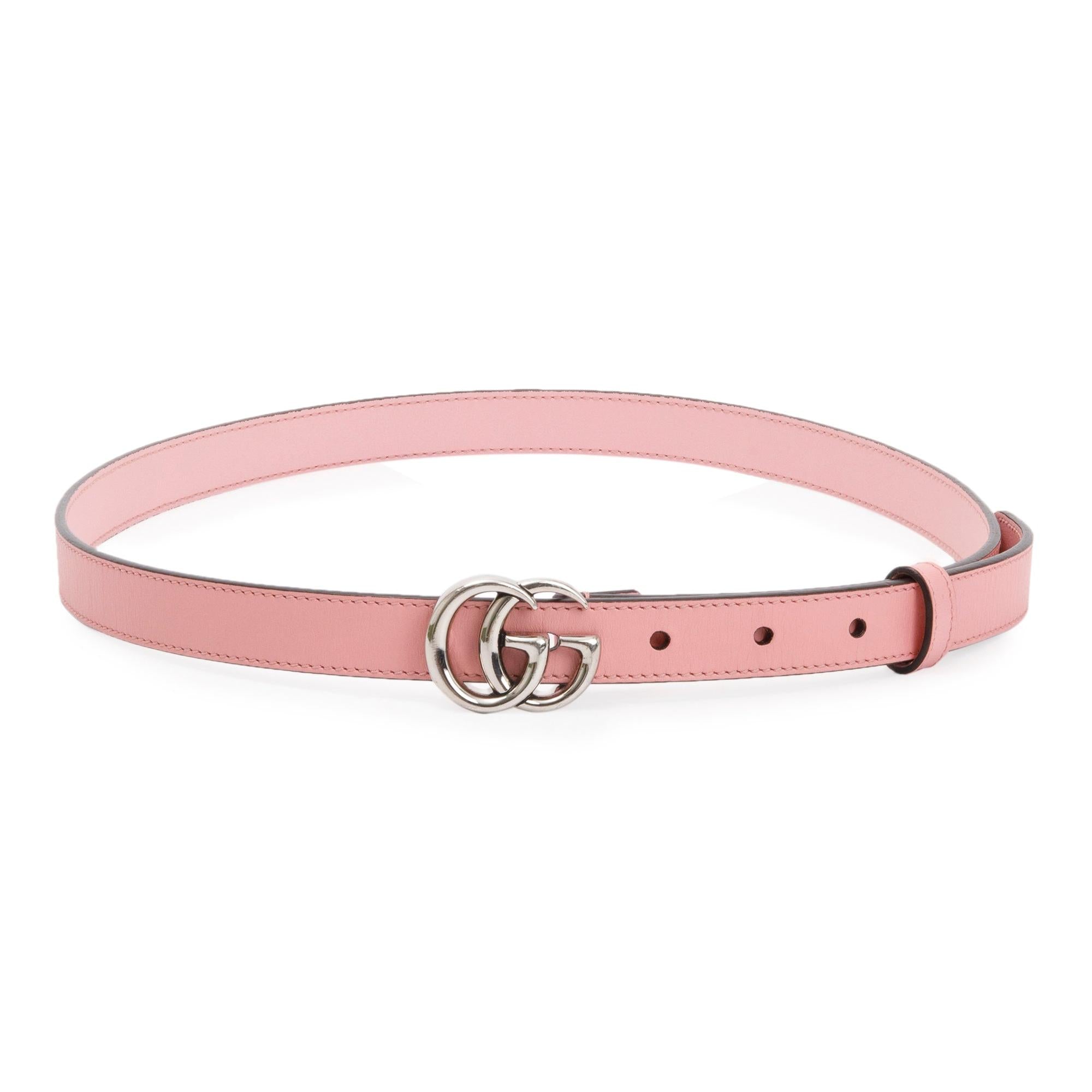 Gucci Pink Leather Thin Belt with Double G Buckle, 85 34 w/ Box
