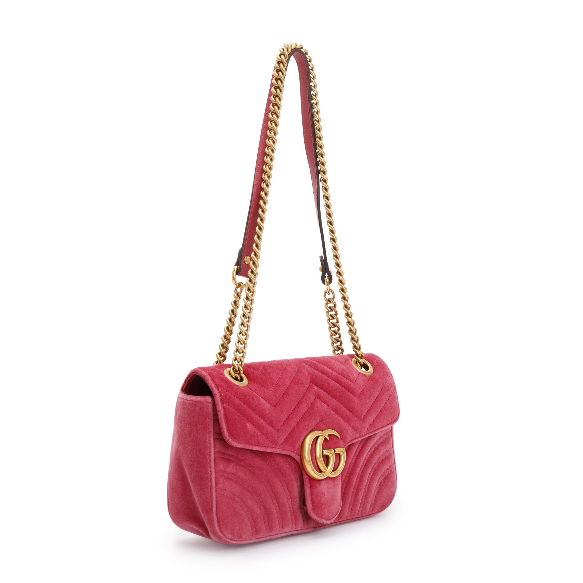 Gucci Pink Velvet Matelasse GG Marmont Small Shoulder Bag