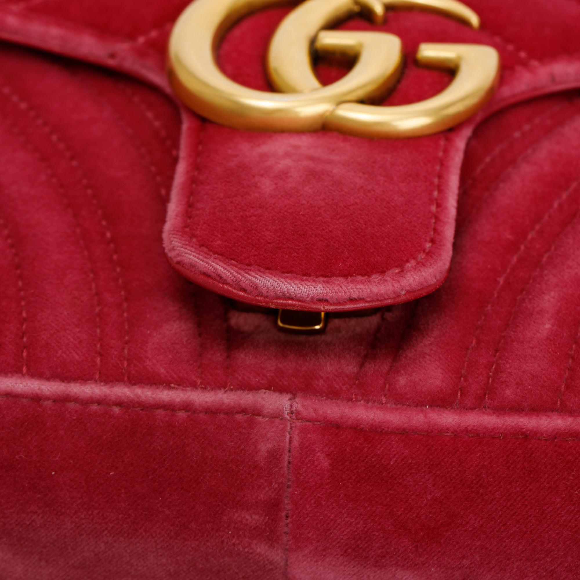 Gucci Pink Velvet Matelasse GG Marmont Small Shoulder Bag