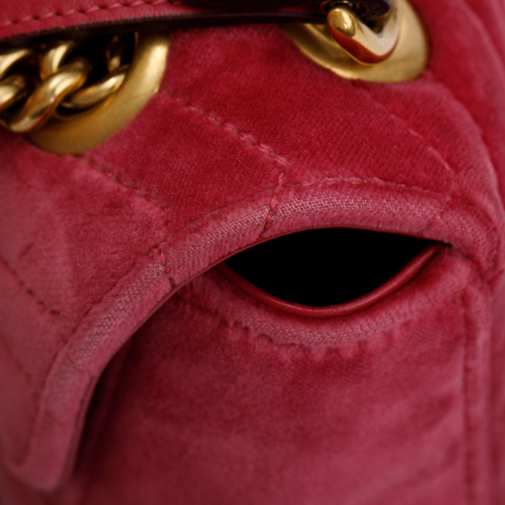 Gucci Pink Velvet Matelasse GG Marmont Small Shoulder Bag