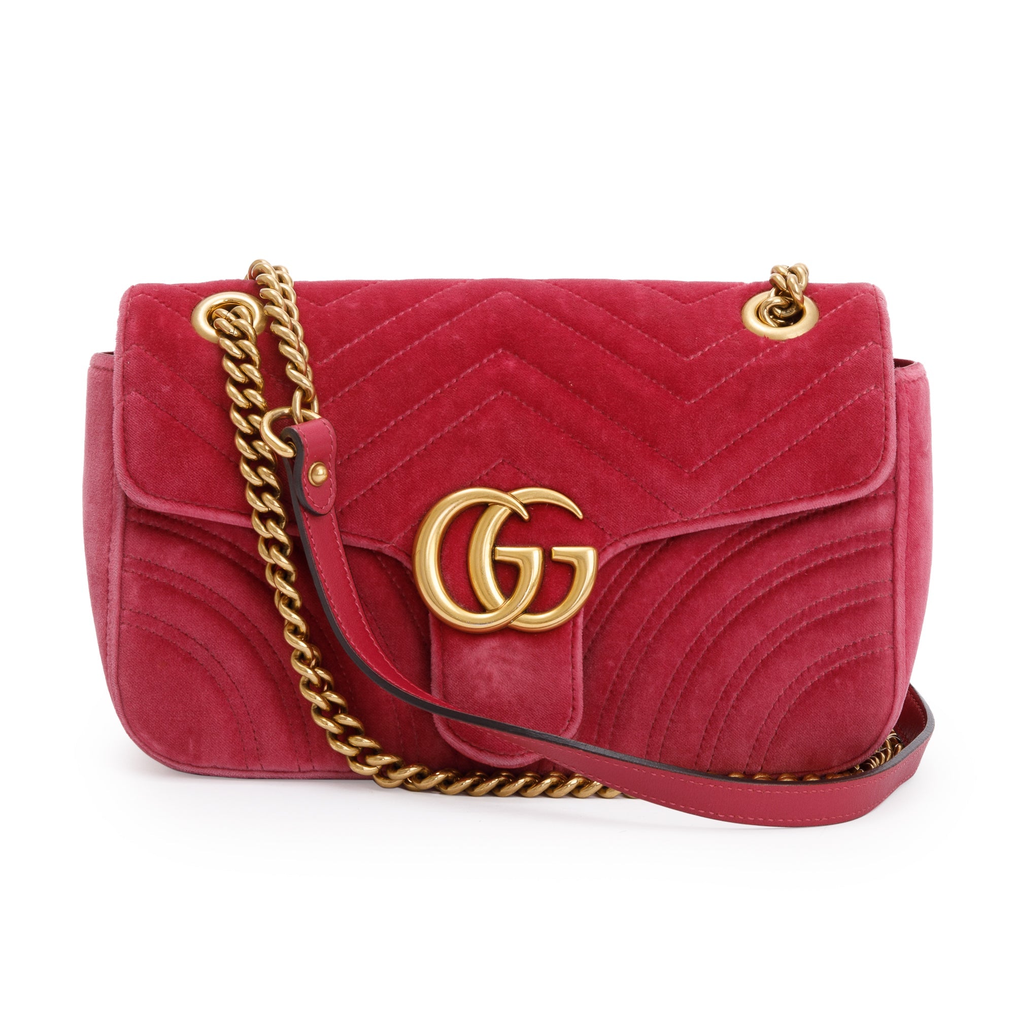 Gucci Pink Velvet Matelasse GG Marmont Small Shoulder Bag