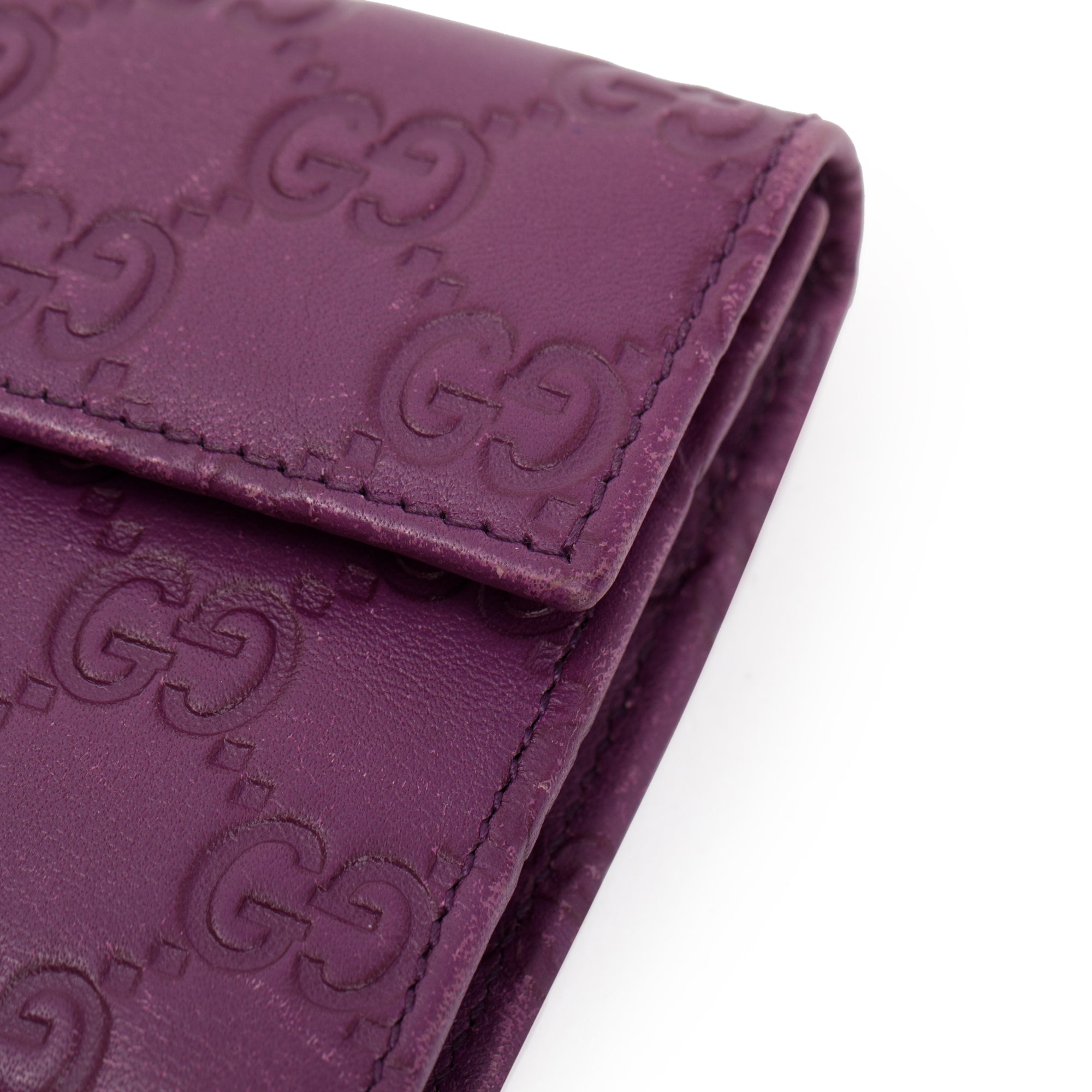 Gucci Purple Signature Leather Compact Flap Wallet w/ Box