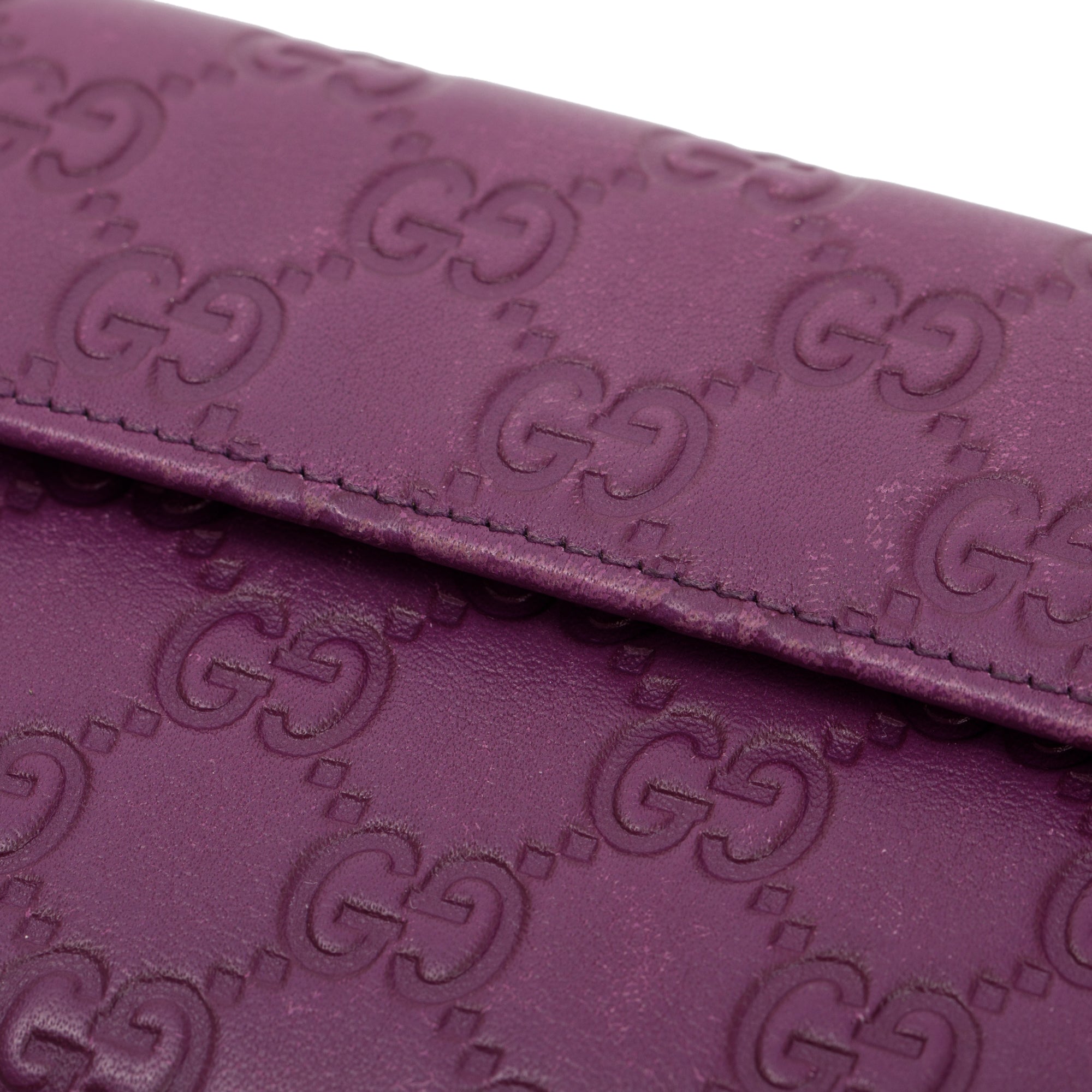 Gucci Purple Signature Leather Compact Flap Wallet w/ Box