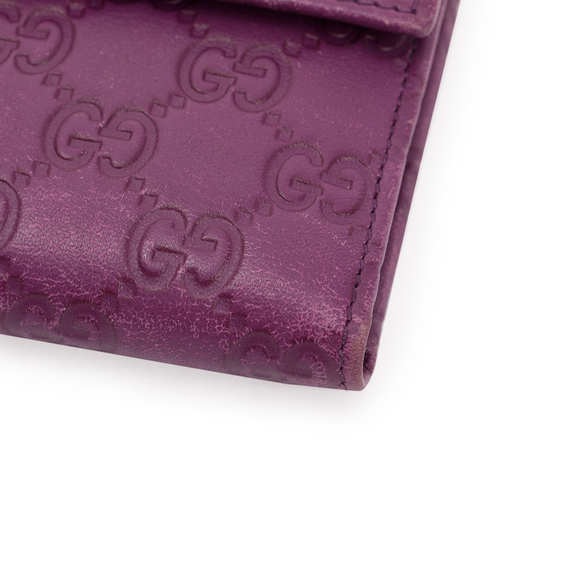 Gucci Purple Signature Leather Compact Flap Wallet w/ Box