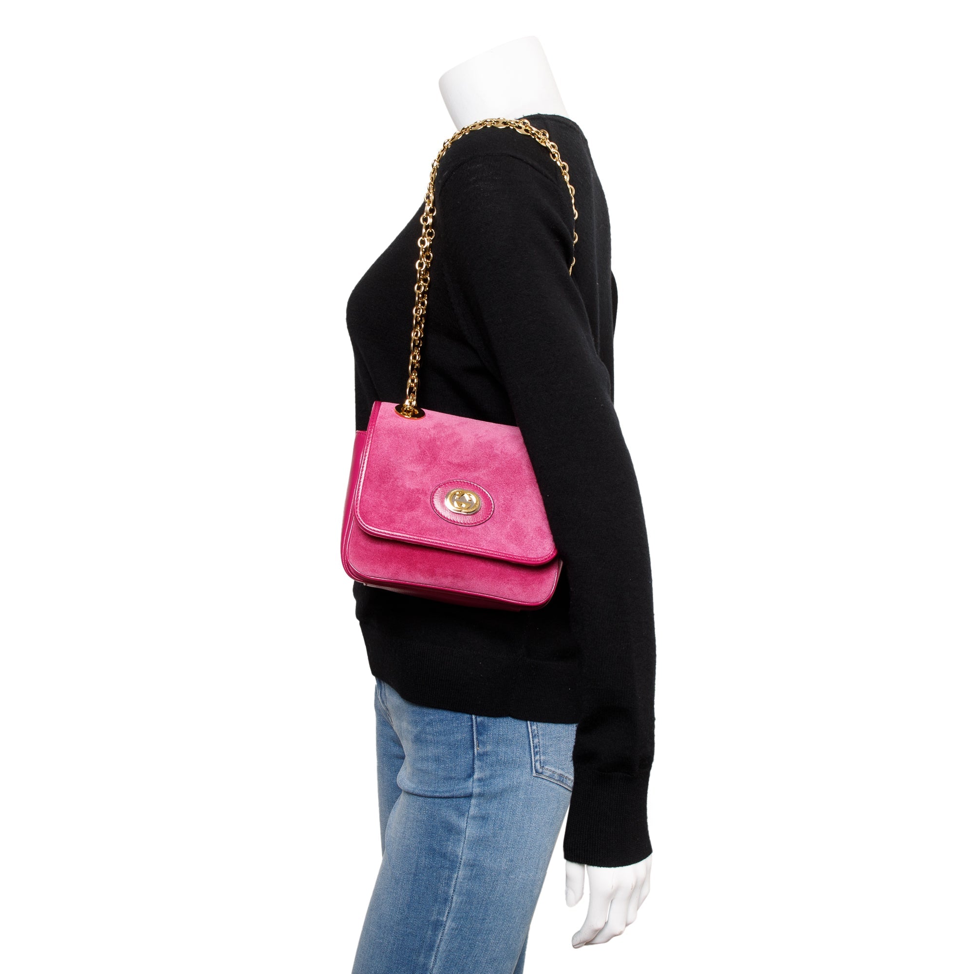 Gucci Purple Suede Calfskin Leather Mini Marina Chain Shoulder Bag