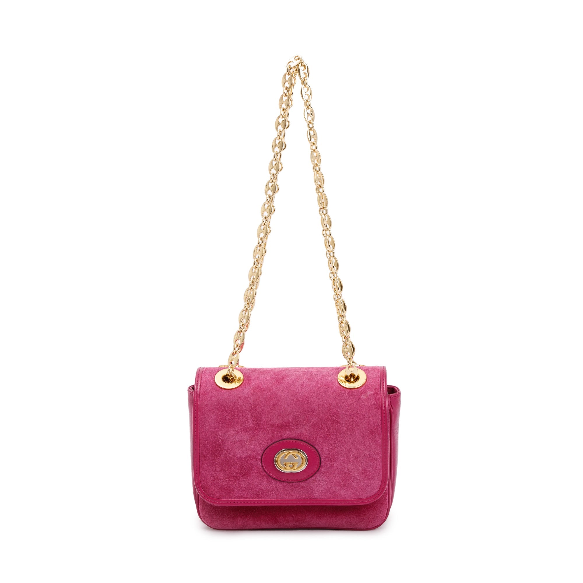 Gucci Purple Suede Calfskin Leather Mini Marina Chain Shoulder Bag