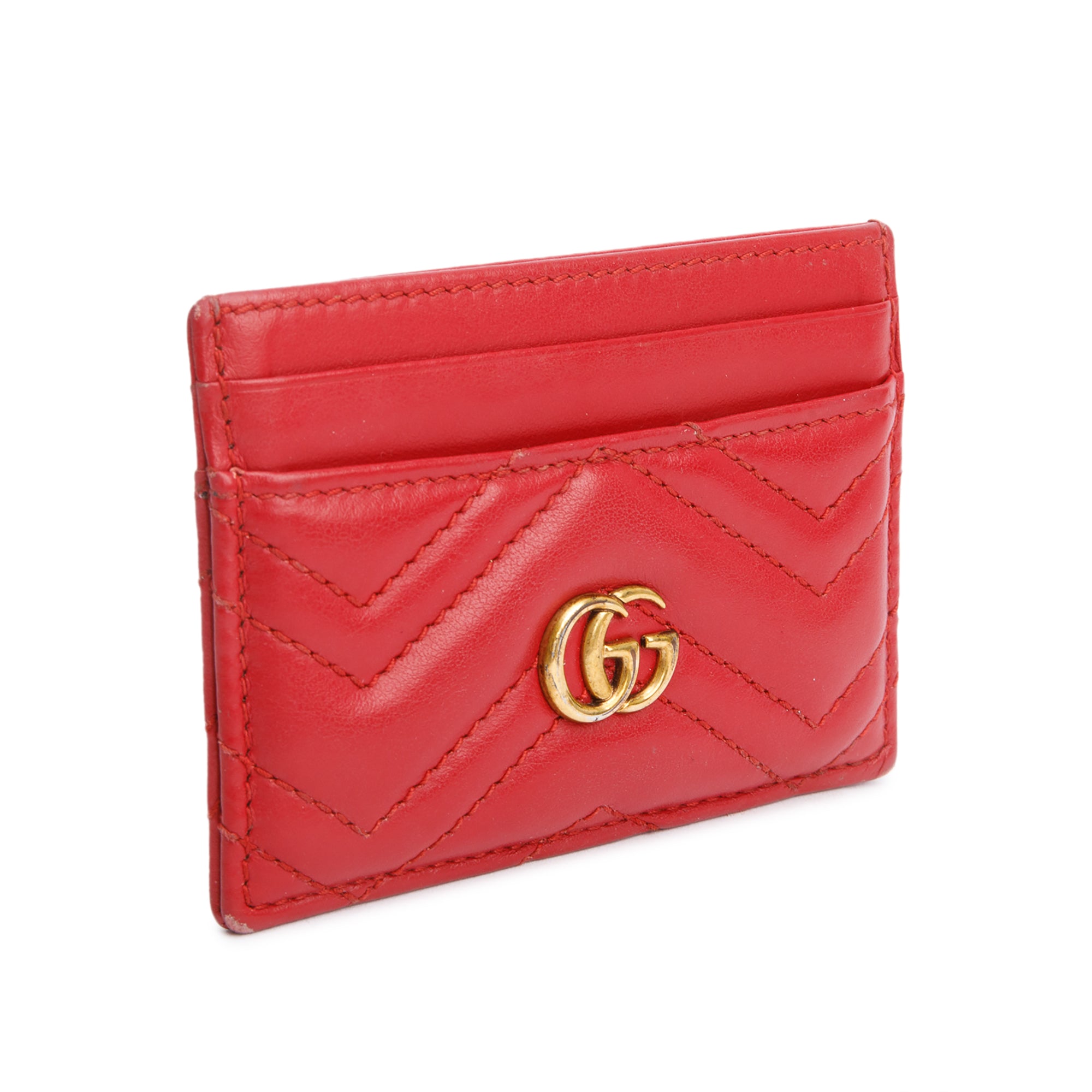 Gucci Red Calfskin Leather GG Marmont Card Holder