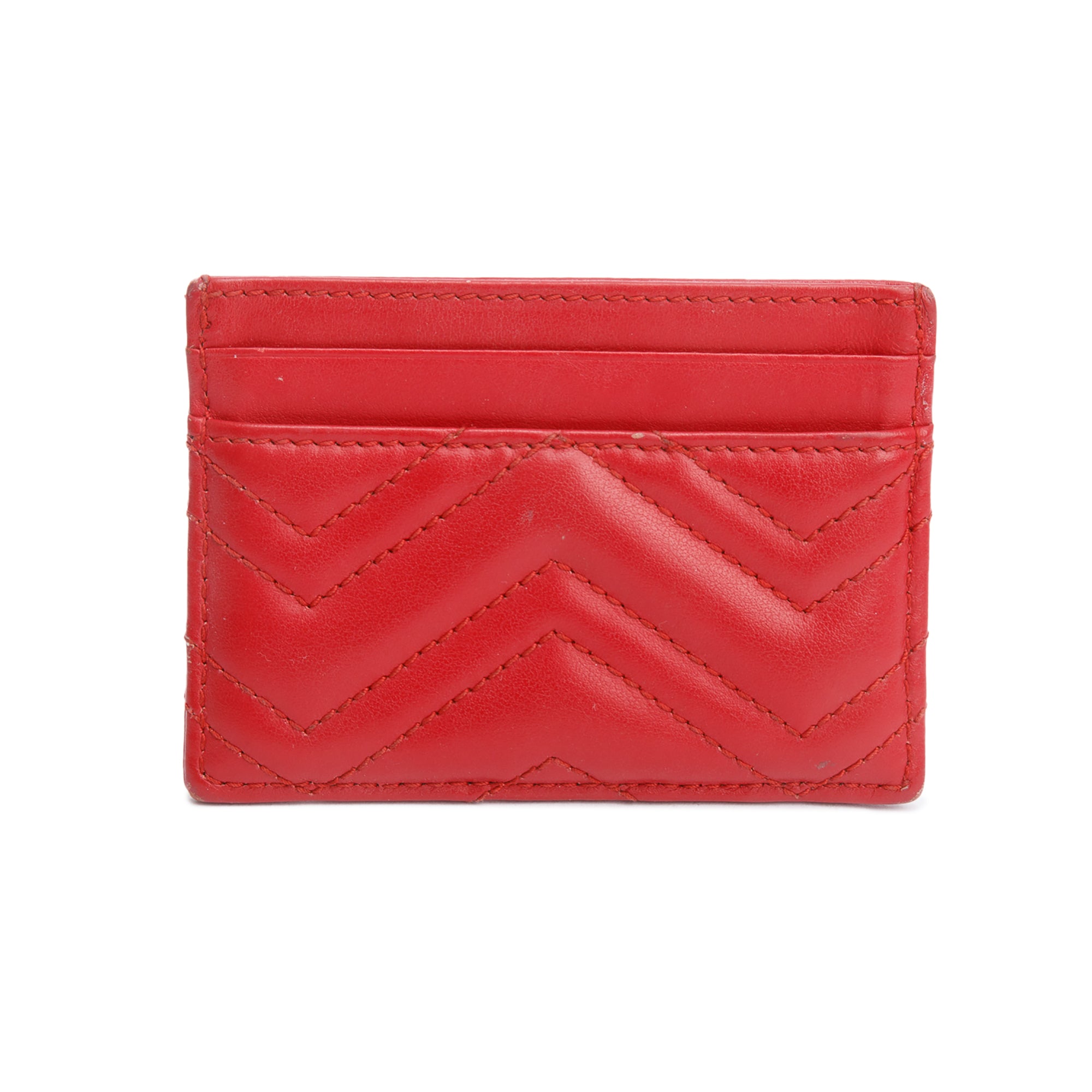 Gucci Red Calfskin Leather GG Marmont Card Holder