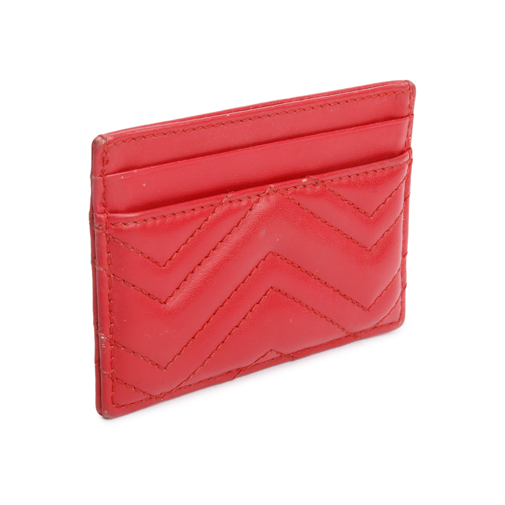 Gucci Red Calfskin Leather GG Marmont Card Holder