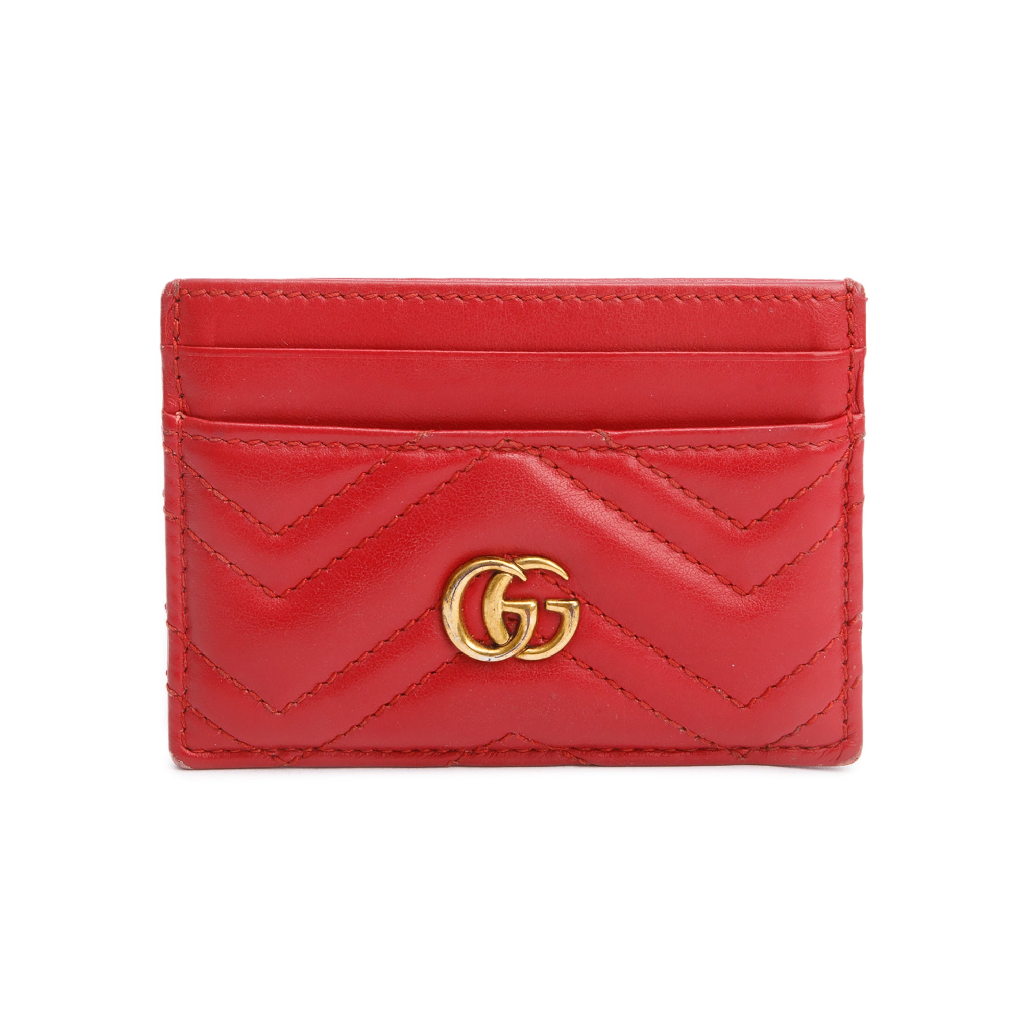 Gucci Red Calfskin Leather GG Marmont Card Holder