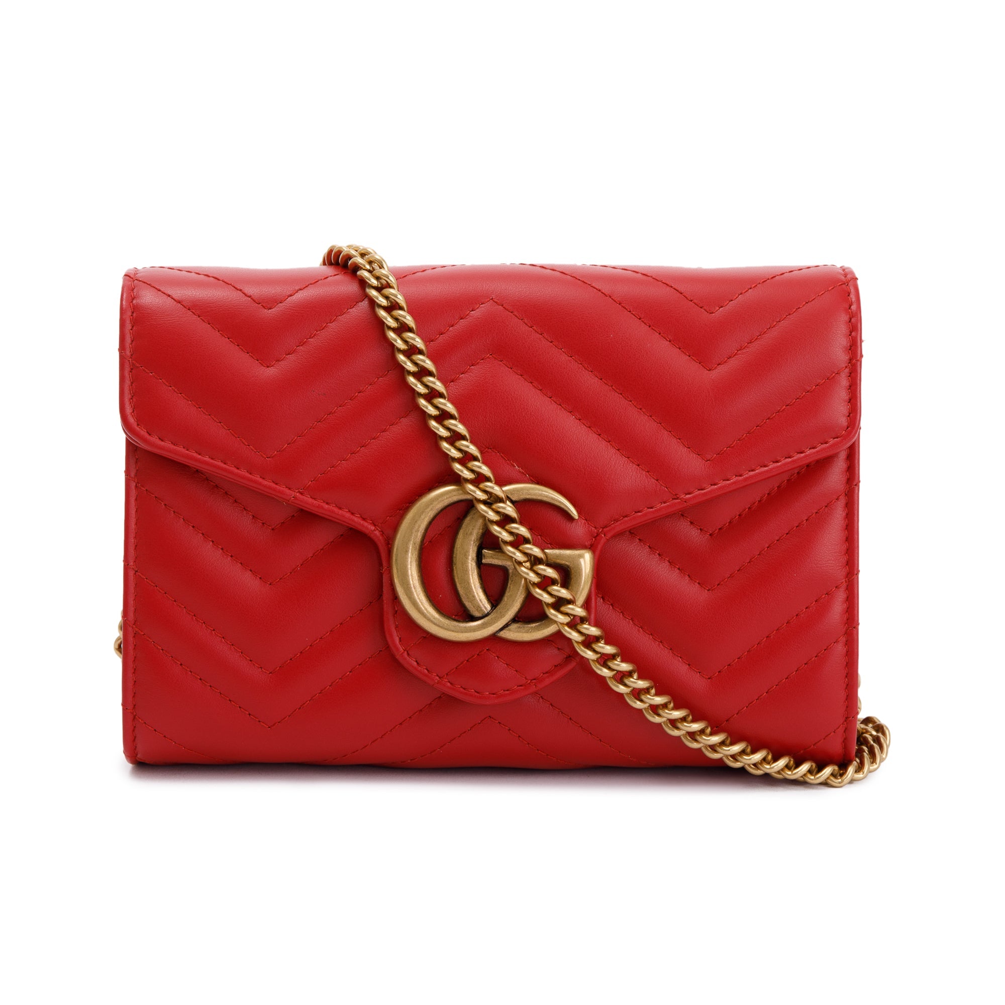 Gucci Red Calfskin Leather GG Marmont Matelasse Mini Bag