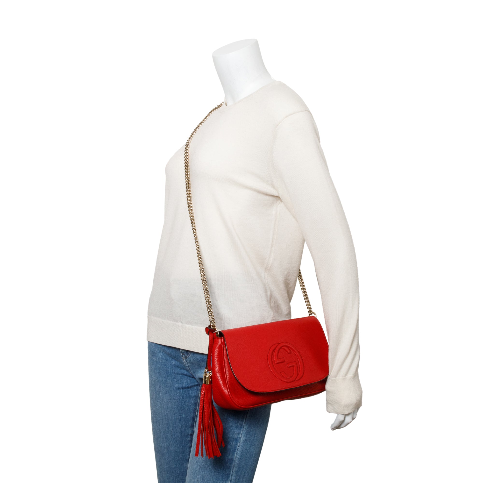 Gucci Red Calfskin Leather Medium Soho Chain Crossbody Bag